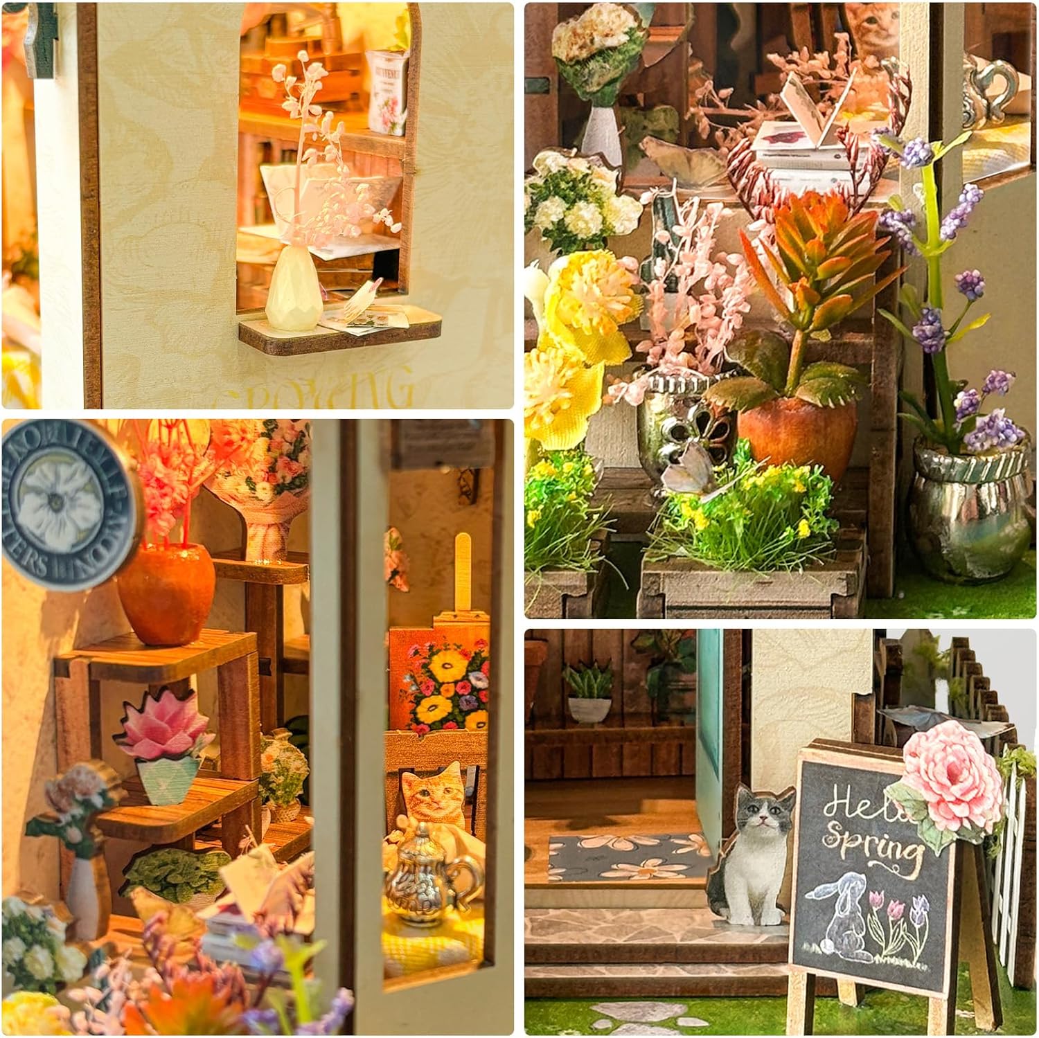 Book Nook Kit - DIY Miniature House Kit for Adults, Teens & Beginners, Spring Flower Shop Dollhouse Booknook Tiny House Bookshelf Decor 3D Wooden Puzzle, Gifts for Family, Friends