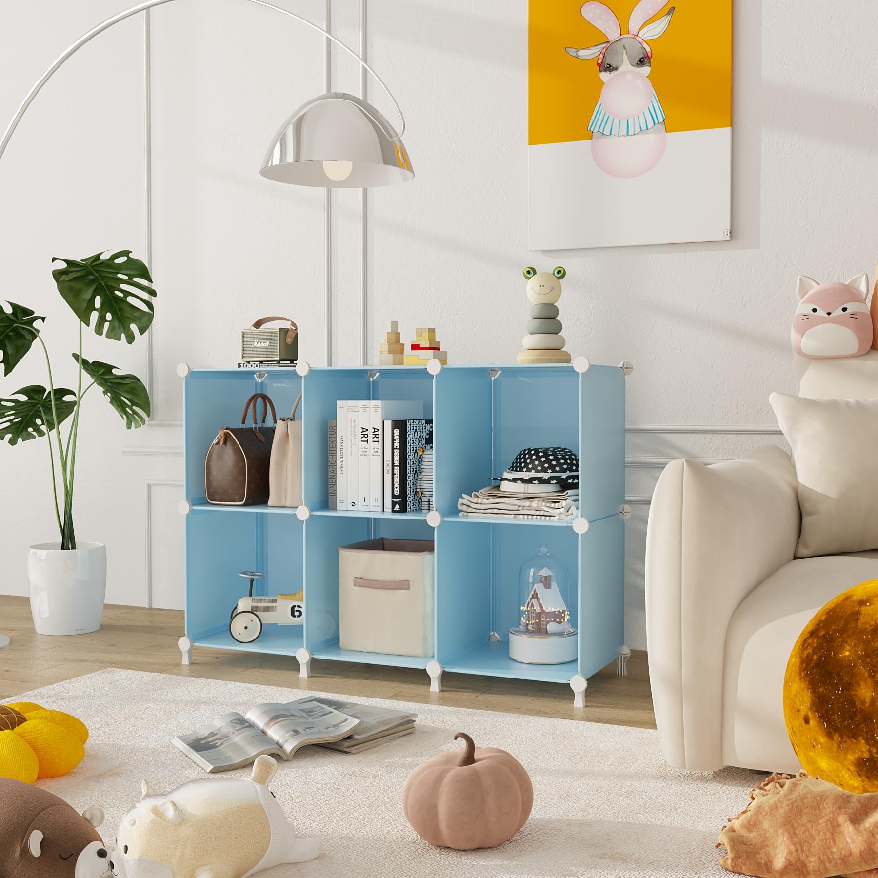AWTATOS Organizzatore per armadio portatile per bambini, impilabile, 6 cubi, organizer per vestiti, per camera da letto, casa, blu
