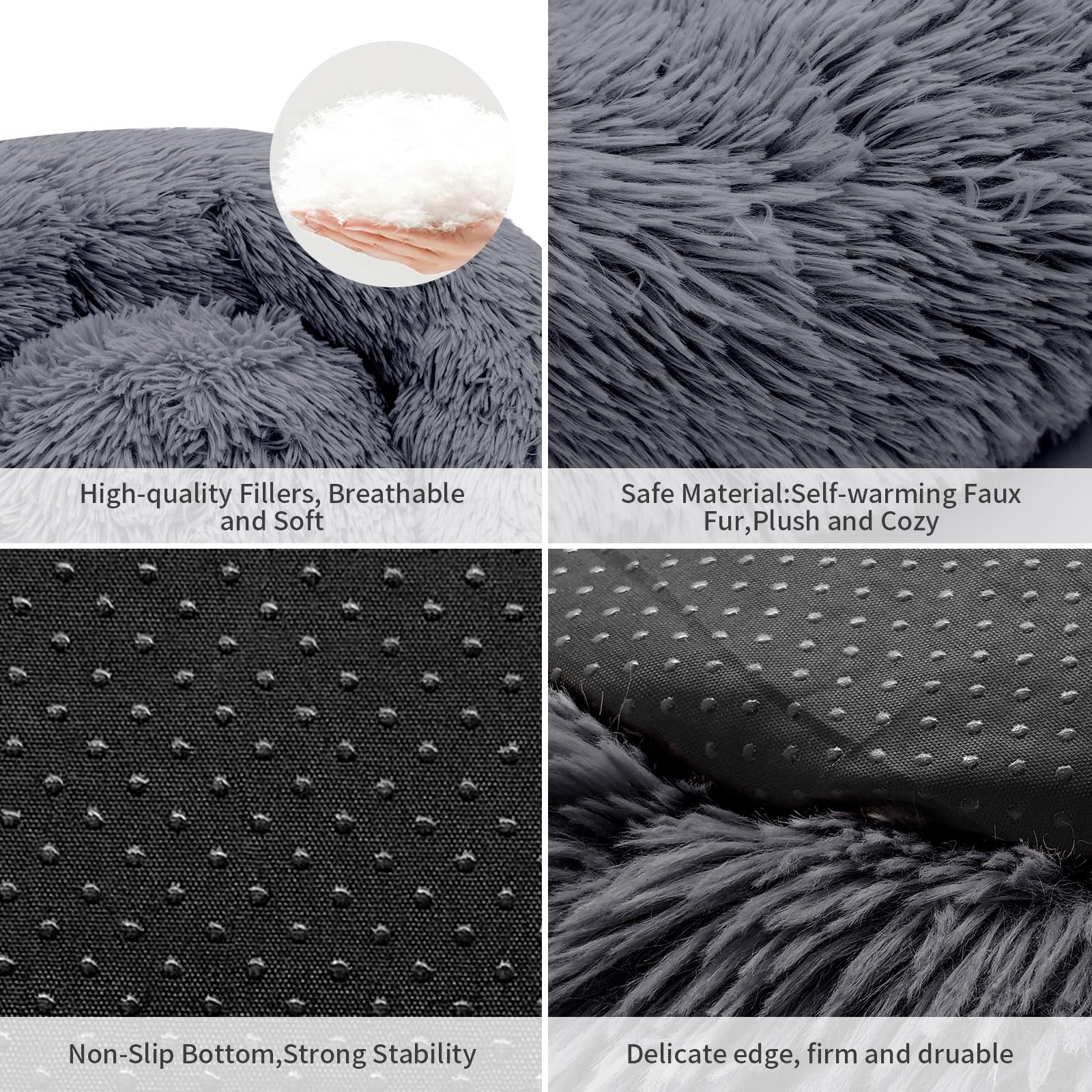 TOHDNC Cuccia per gatti a ciambella, 40 cm, calmante, soffice peluche con fondo antiscivolo, cuscino lavabile, morbido e anti paura per gatti, doggy