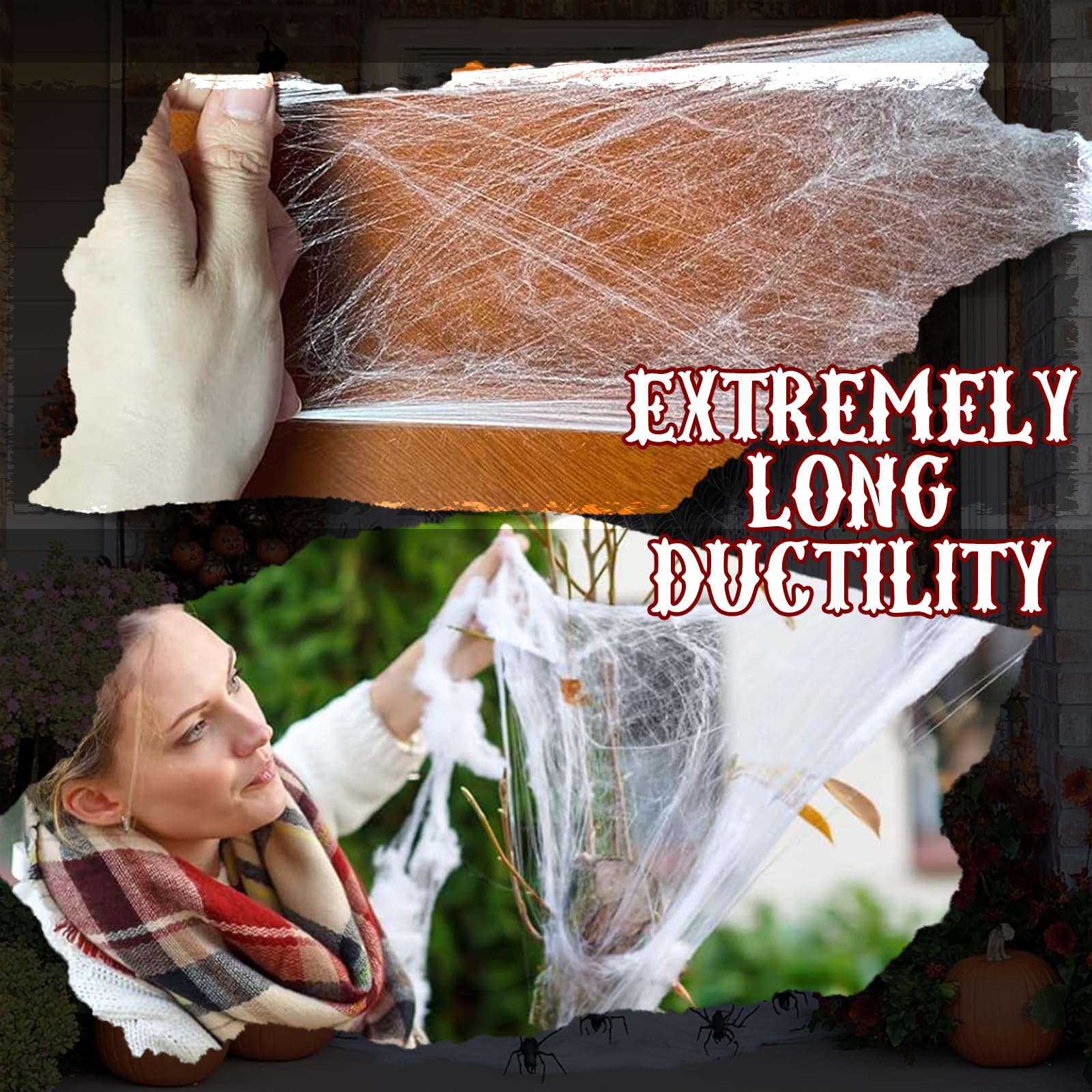 Decorazione ragnatela di Halloween, 100 g di ragnatele elastiche di Halloween e 40 ragni finti realistici, per decorazioni di Halloween e feste al chiuso e all'aperto (nero