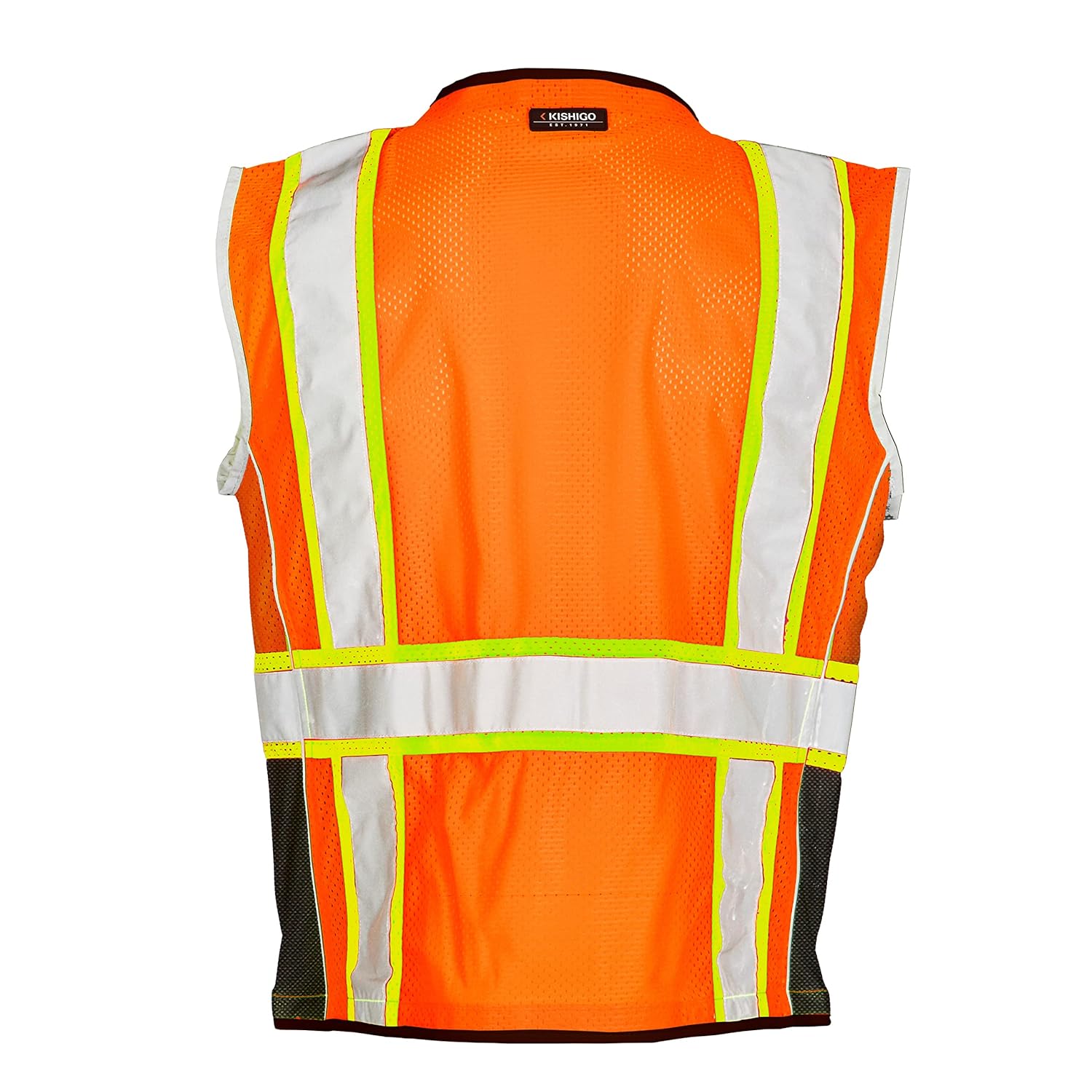 Kishigo Premium Black Series Heavy Duty Unisex Reflective Safety Vest 1514, ANSI Type R / Class 2 Compliant, 6 Pockets - Pencil & Radio Pockets, Reflective Silver Lining & Black Trim (Orange, 2X)