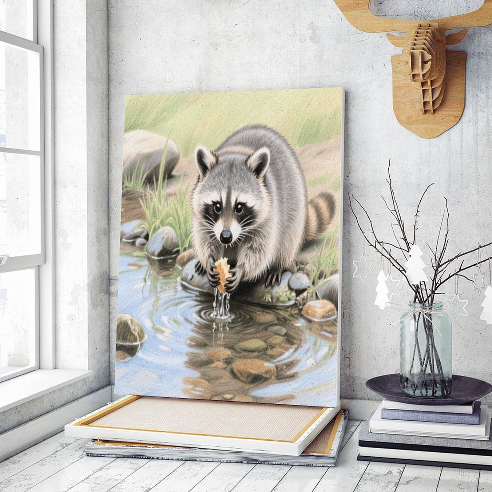 KOAYUBFC Waschbär-Waschmittel, Malen nach Zahlen, Set für Erwachsene, Anfänger, Erwachsene, Malen nach Zahlen, Kits auf Leinwand, DIY-Acryl-Ölfarben, Malerei mit Pinseln für Geschenk, Heimdekoration