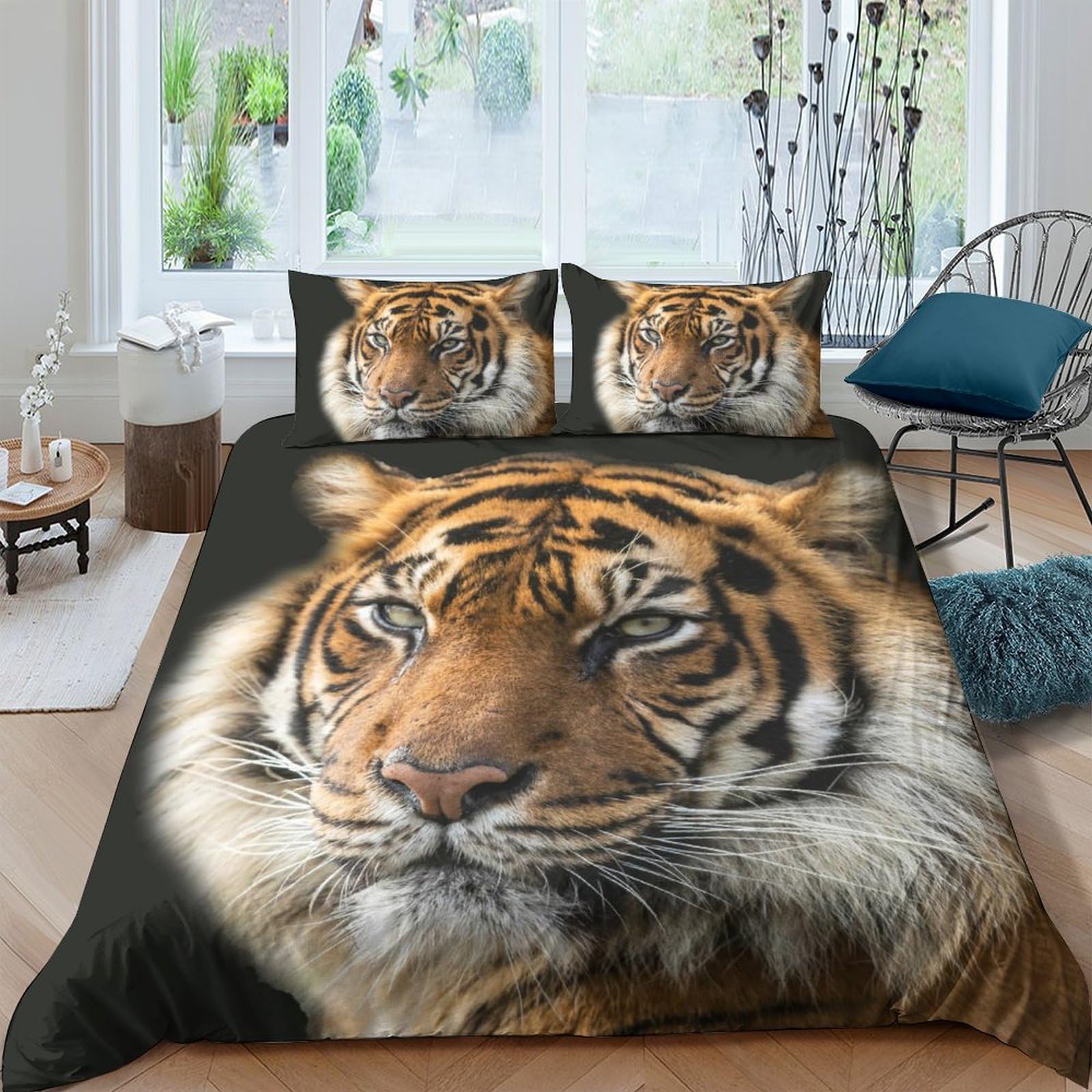 Ctjqhvkz Style-1 3D Printed Tiger Face Fitted Sheet Microfiber Soft Breathable Jungle Animal Mattress Cover Bedroom Decor Mattress Protection Single（135X200cm）