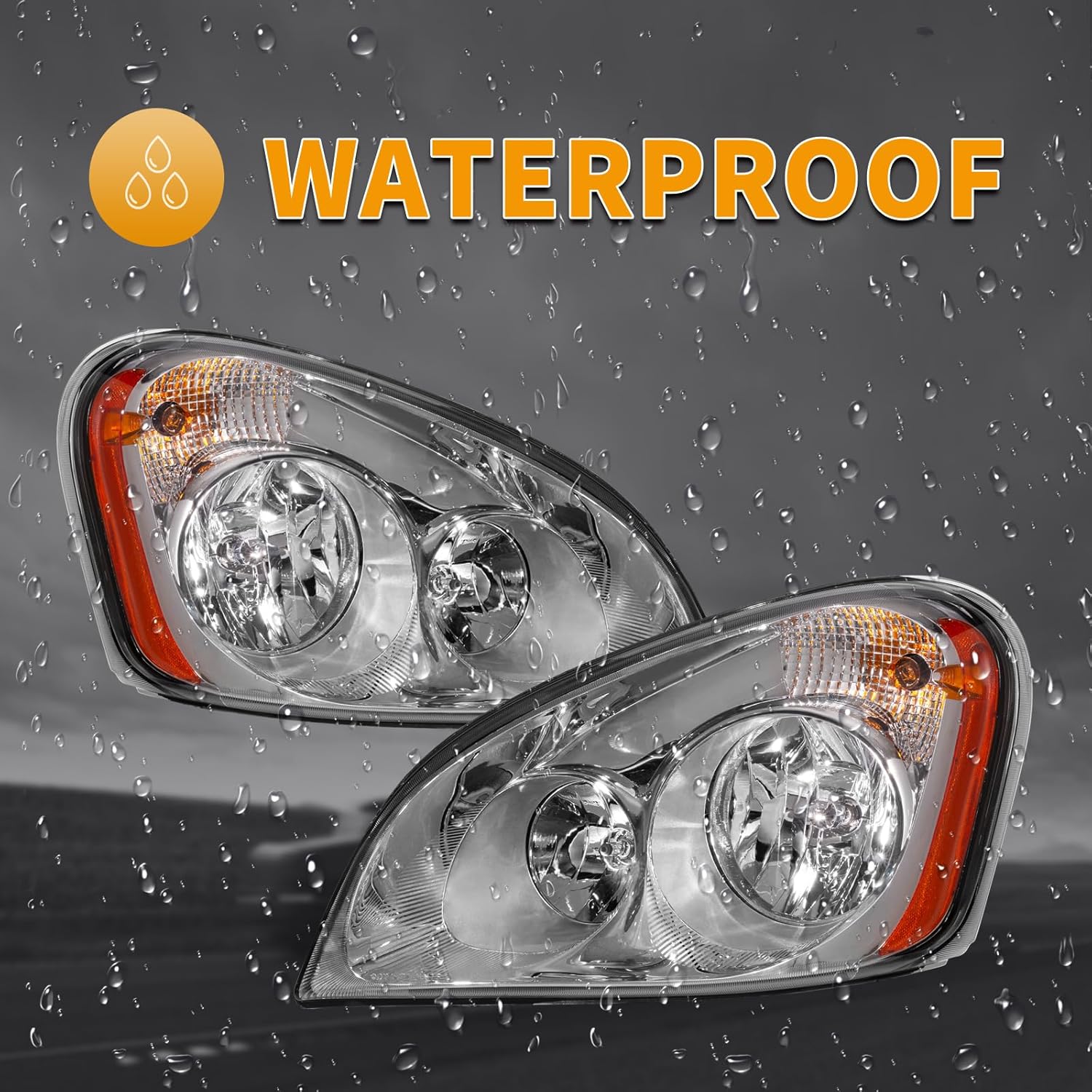 Pair Headlights Assemblies Fit for Freightliner Cascadia 2008-2016 Truck Replacement Chrome Headlamps Included All Bulbs Left Driver & Right Passenger Side
