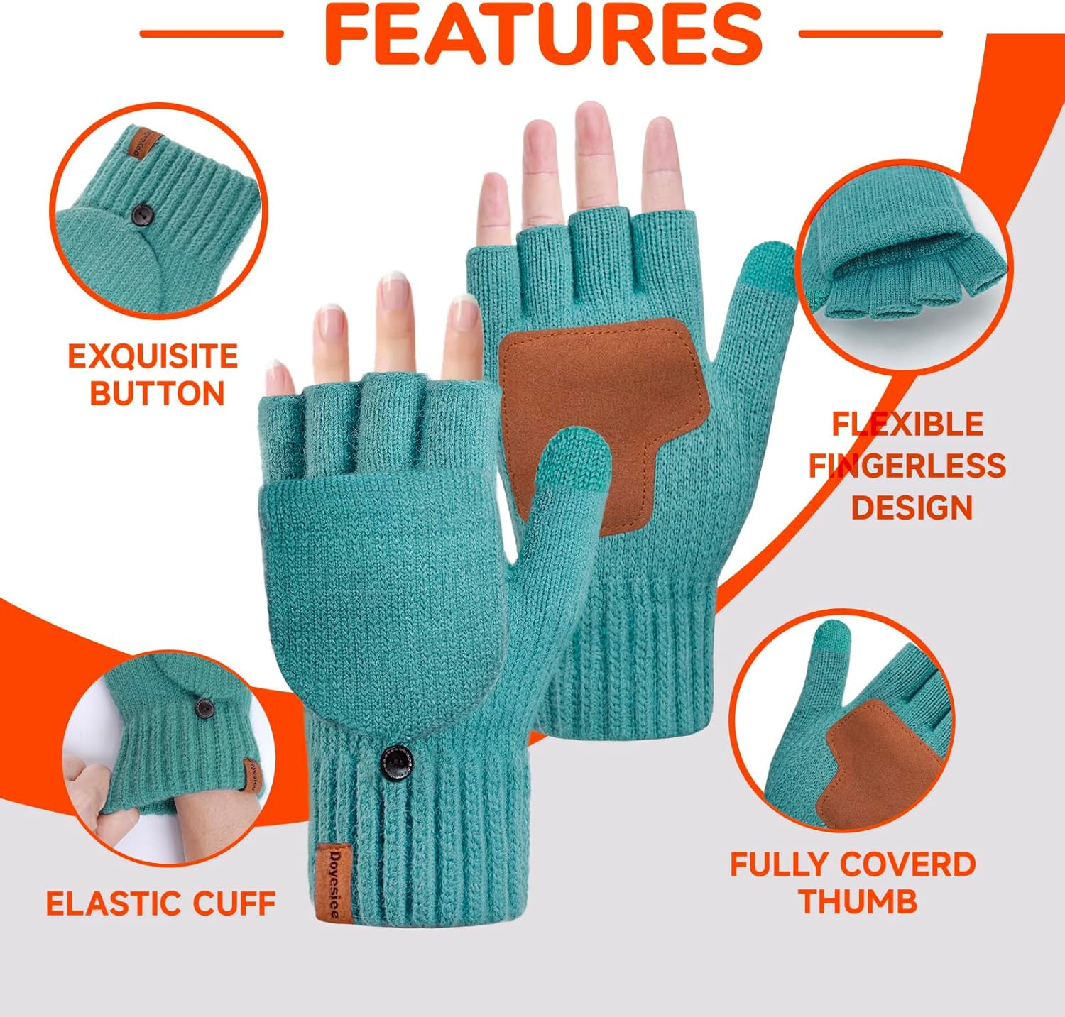 Winter Fingerless Gloves for Women Men Warm Knitted Convertible Mittens With Finger Flaps Fleece Women's Mittens - Image 5