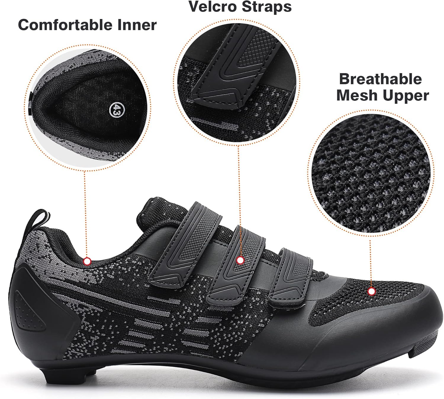 Unisex Road Bike Cycling Shoes Compatible with Peloton Shimano SPD Bike Riding Shoes for Men Women, 3 Straps, Pre-Installed Delta Cleats for Indoor Outdoor Cycling Biking