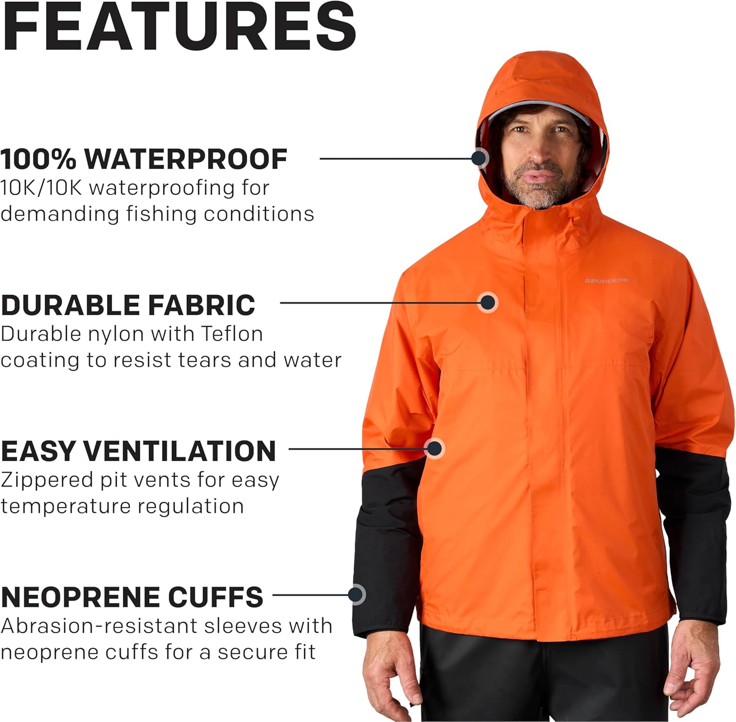 Grundéns Men's Dreadnought Jacket - Waterproof & Wind Resistant, All Weather Commercial Fishing Jacket, Medium Duty