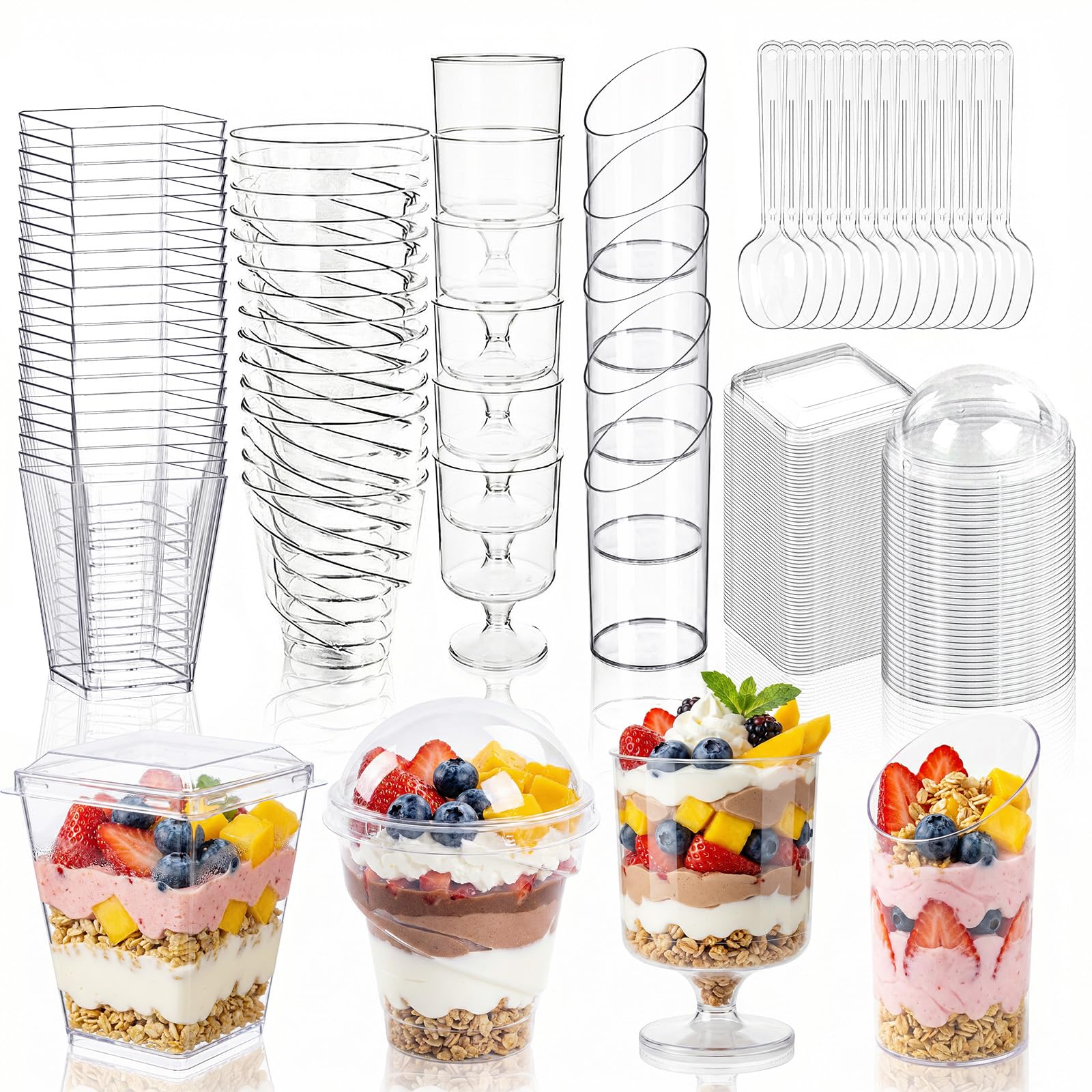 WELLIFE 380 Pack Disposable Dessert Cups with Lids and Spoons 5 380pcs, Clear