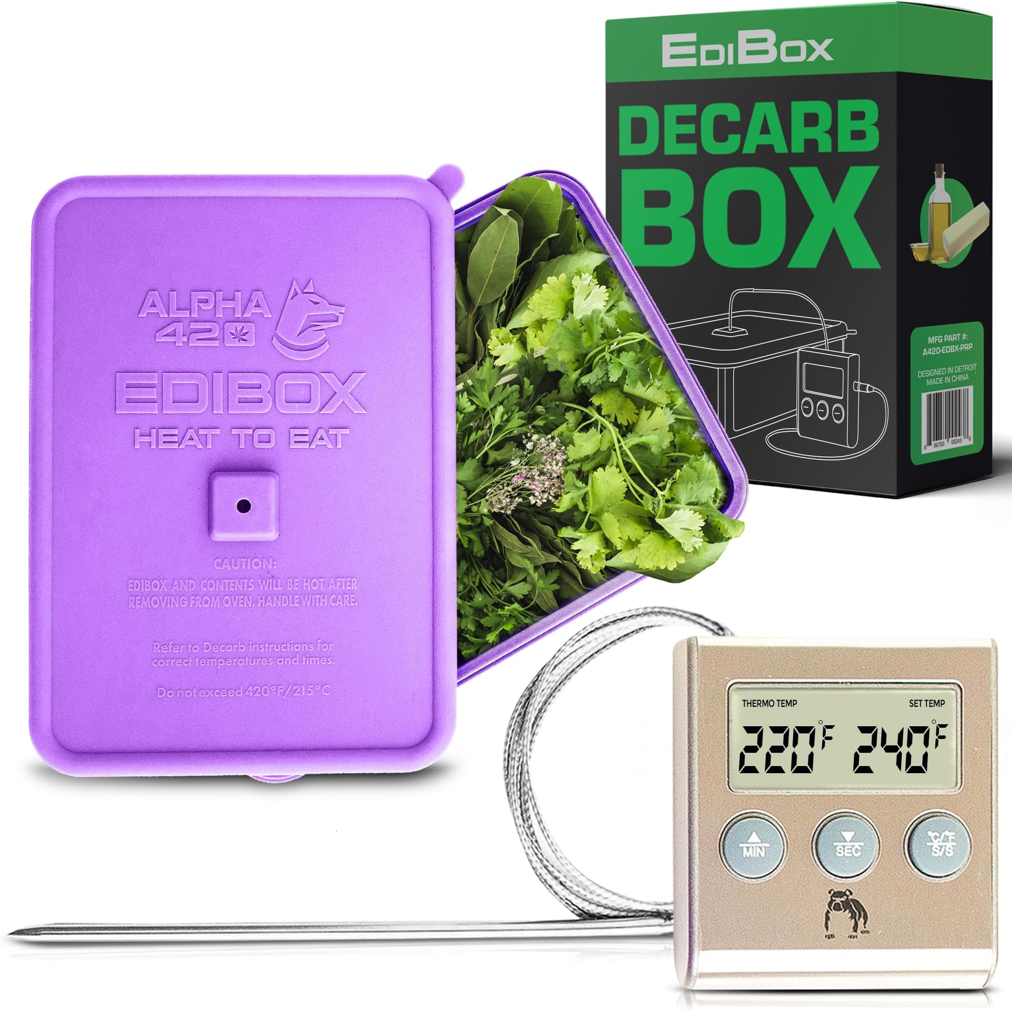 Alpha420 Decarboxylator Box, Silicone Baking Kit to Decarb Herbs & Infuse into Butter, Oils, & Tinctures, Edibox Purple