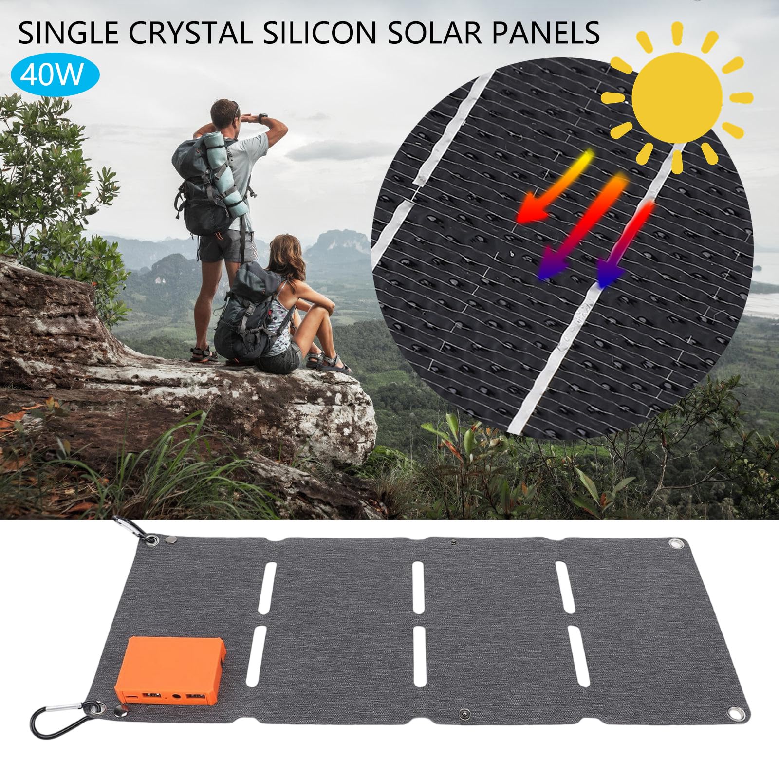 Pannello solare pieghevole ETFE ad alta efficienza 40W con USB e uscite Accessorio portatile per campeggio e zaino in spalla Pannello solare pieghevole