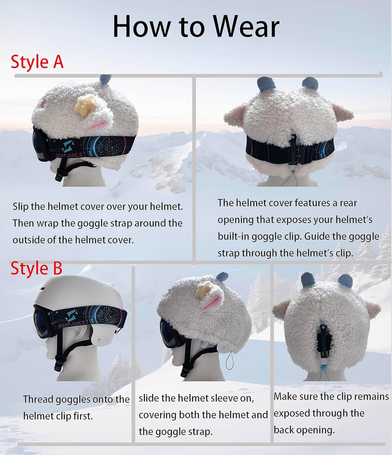 Ski Helmet Cover,Sheep Plush Hat, Snowboarding and Skiing Helmet Accessory,Fits Most Standard Helmets