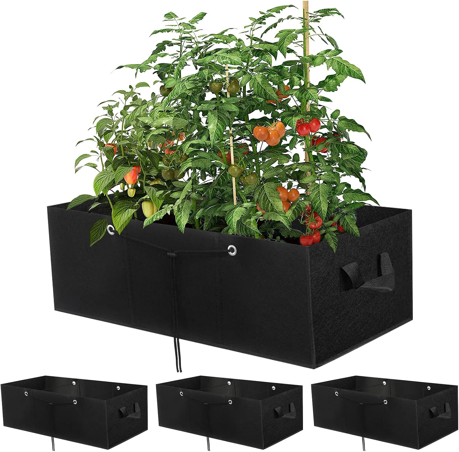 Nardo Visgo Rectangle Grow Bags 3Pcs 10 Gallon,Nonwoven Fabric Raised Garden Bed Planting Pots with Handles and Shrink String for Vegetable Herb Plant Flowers,Upgrade Sides Reinforced Prevent Collapse