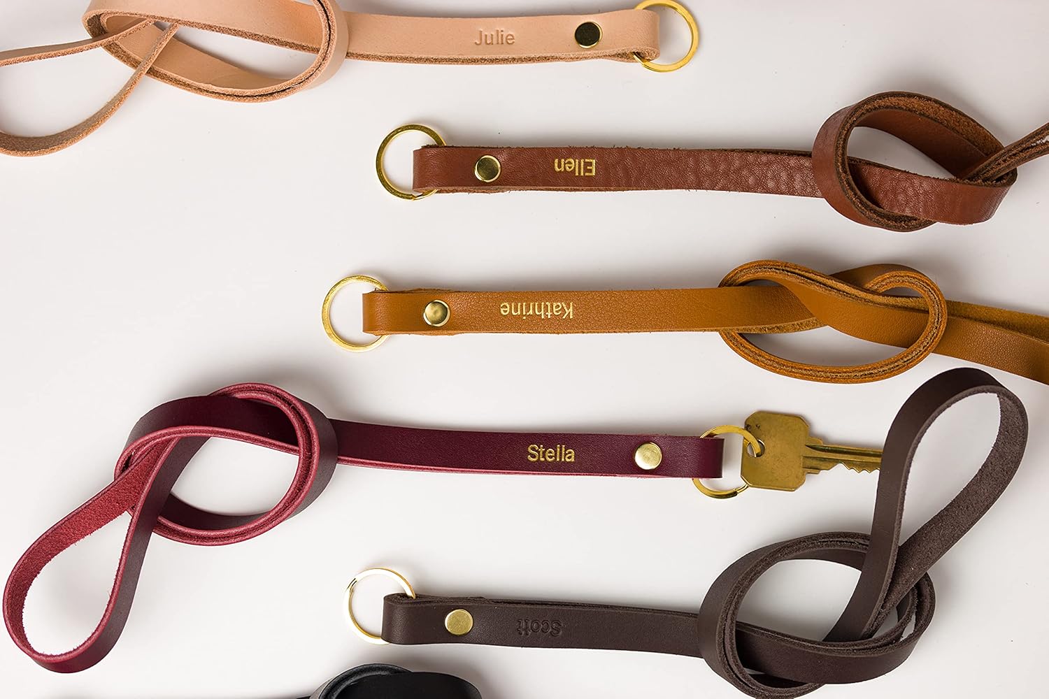 Keyaiira - Personalized Thin Leather Lanyard - real leather custom key chain monogram key ring great nurse graduation men woman teacher house warming 3rd anniversary customized id badge holder