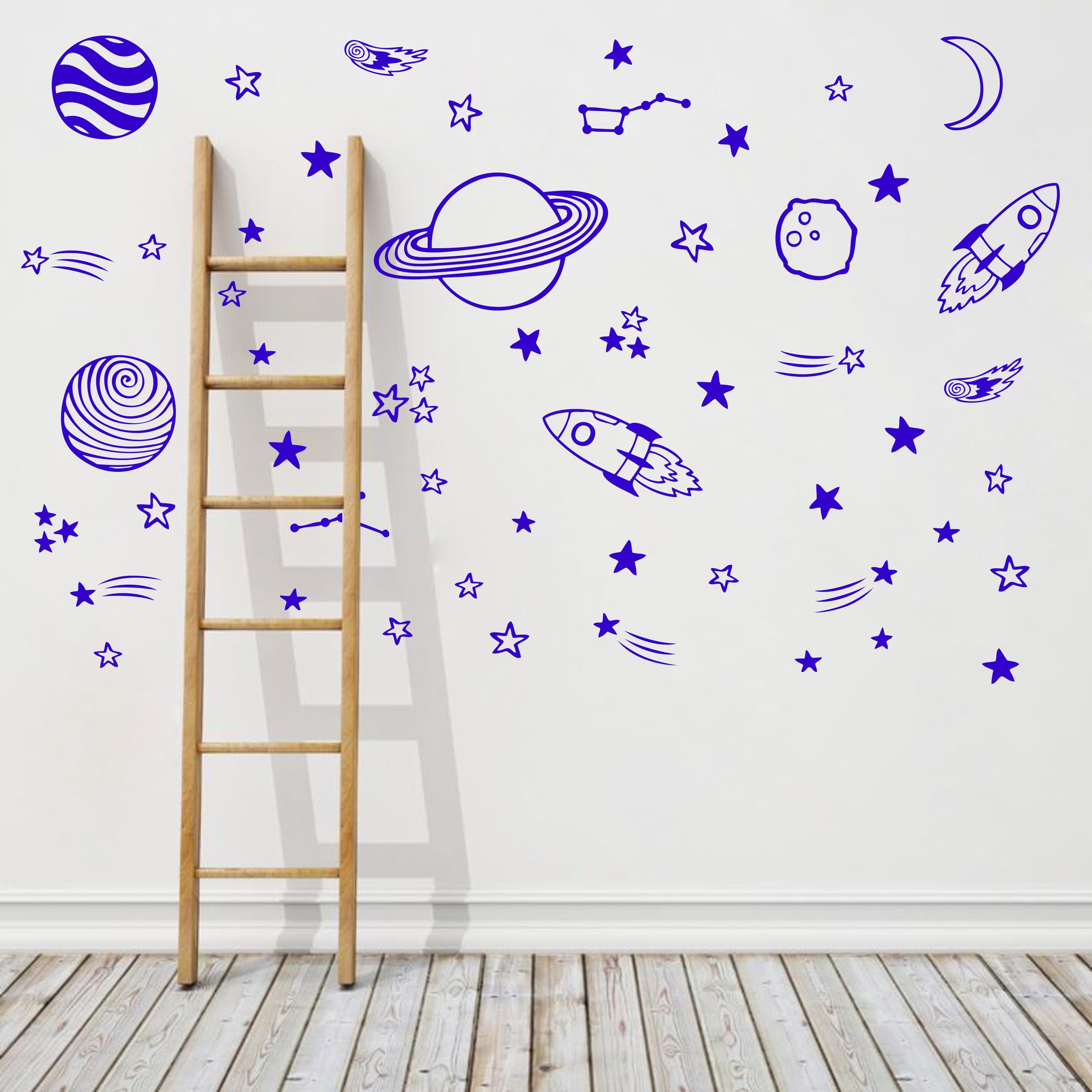 Stickers muraux planètes et étoiles filantes pour créer un ciel étoilé bleu