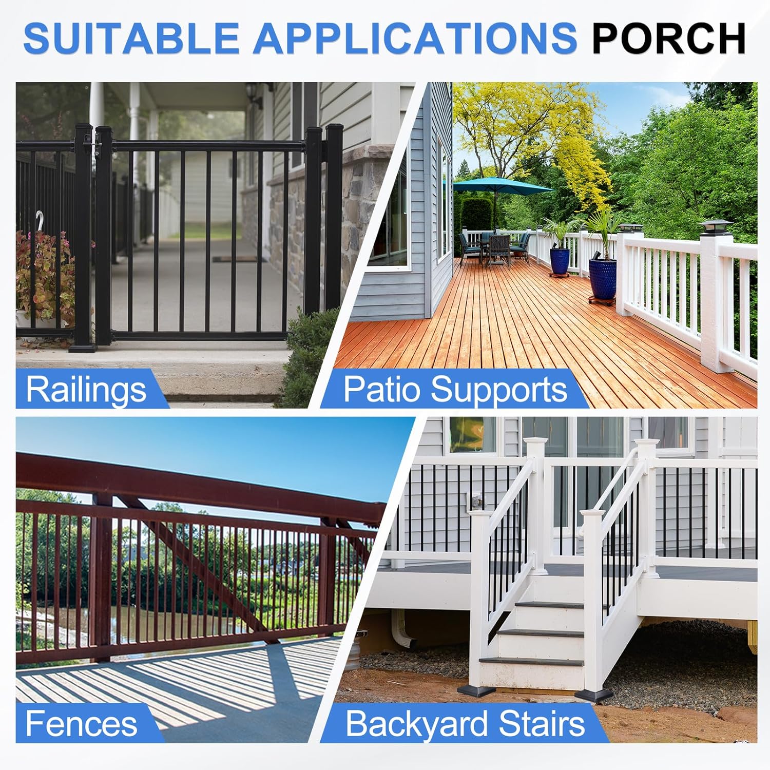 PATIKIL 8 Pack Deck Post Base Cover, 1.6 x 1.6 Inch Rectangular Split Fence Post Skirt Plastic Flange Base Shoe for Railings Fence Stair Railing Porch Patios, Black