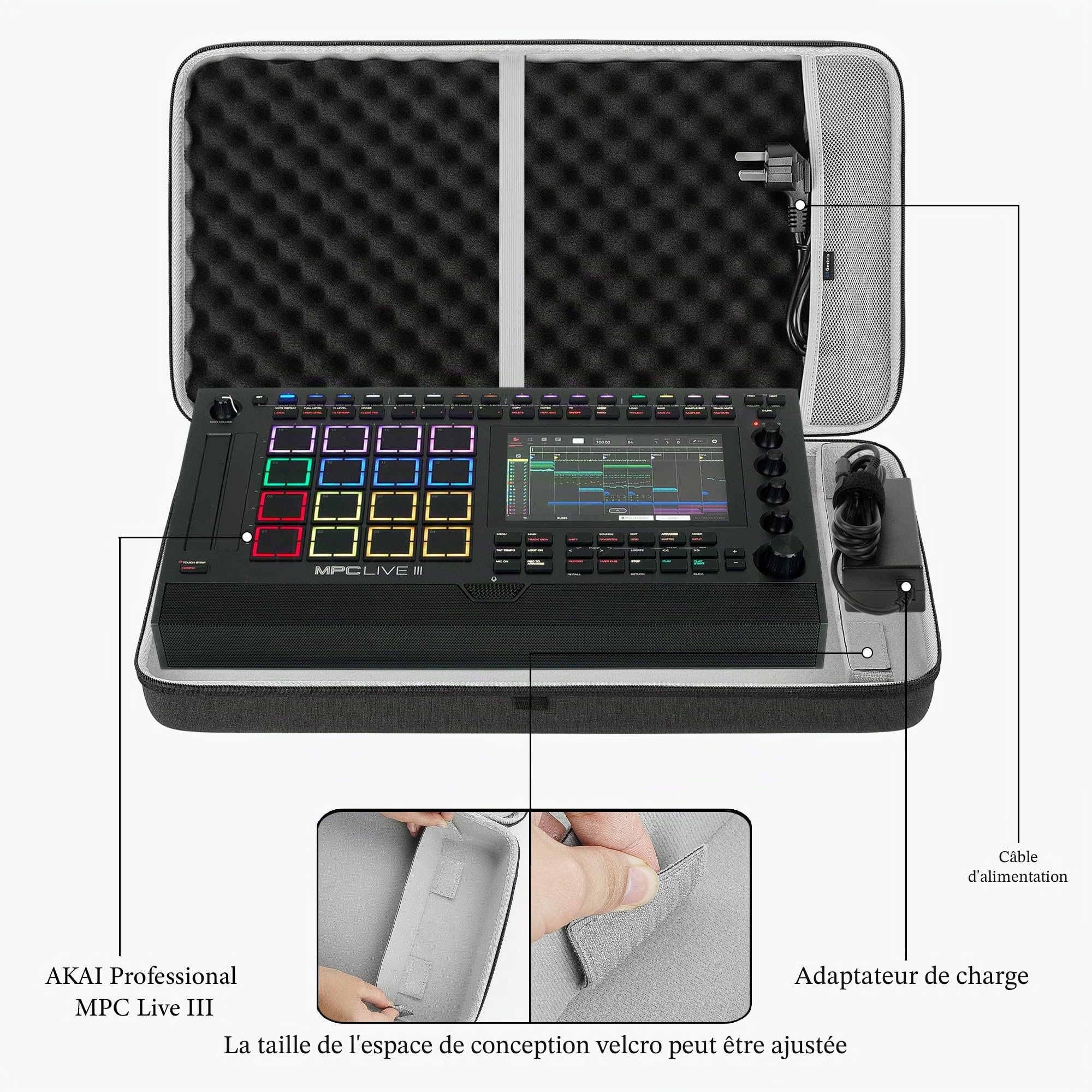 Housse pour Interface Audio Geekria, Compatible avec Akai Professional MPC Live III, Sac de Voyage Portable à Coque Rigide EVA (Gris foncé)