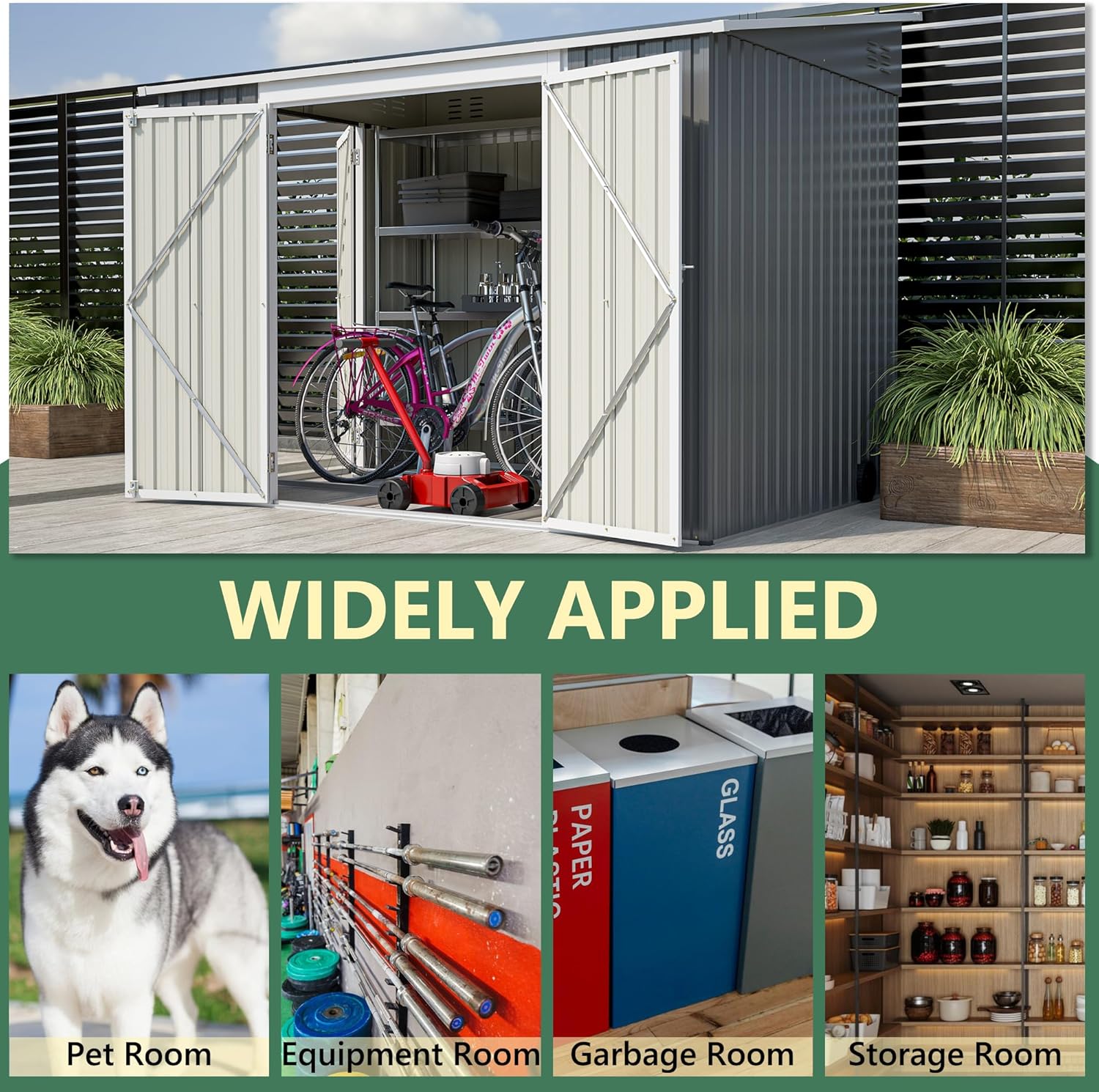 8x6 FT Metal Outdoor Storage Shed with Adjustable Side Door & Lockable Double Doors, Aluminum Frame, Waterproof Tool Shed with Floor Frame, Durable Garden Storage for Backyard & Patio