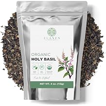 Organic Holy Basil 4 oz 113g, USDA Certified Organic Tulsi Leaves, Dried Holy Basil Herb Tea Loose Leaf, Cut and Sifted