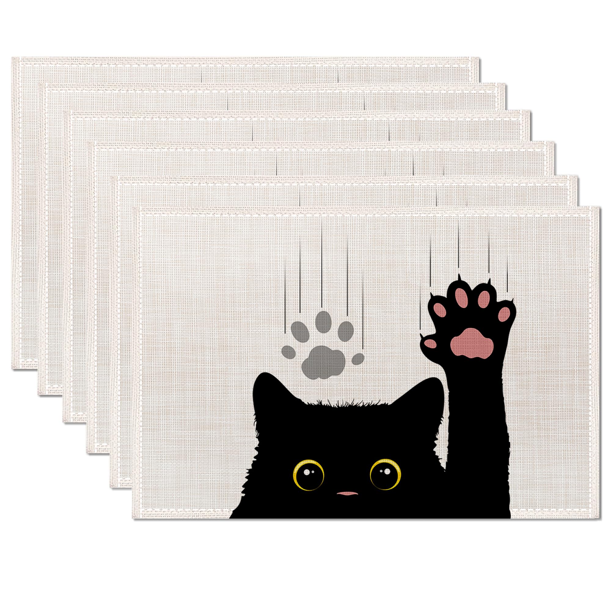 Sets de table chat noir x6 antidérapants et lavables pour la décoration de votre cuisine