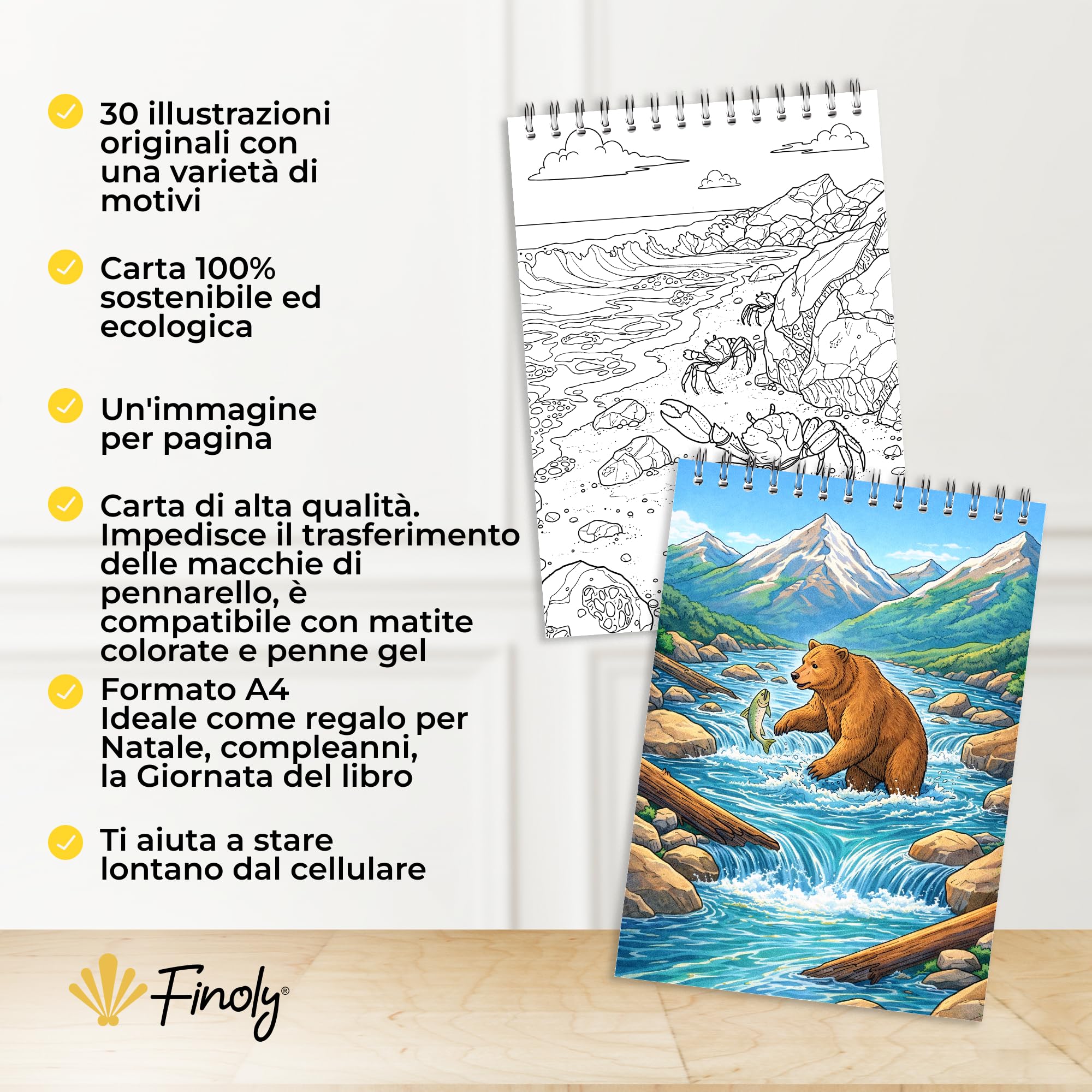 Finoly Libri da Colorare per Adulti Paesaggi A4 Riduce lo Stress | Album da Colorare per Adulti Principianti e Esperti | Mindfulness Inchiostro Non Che Trapassa