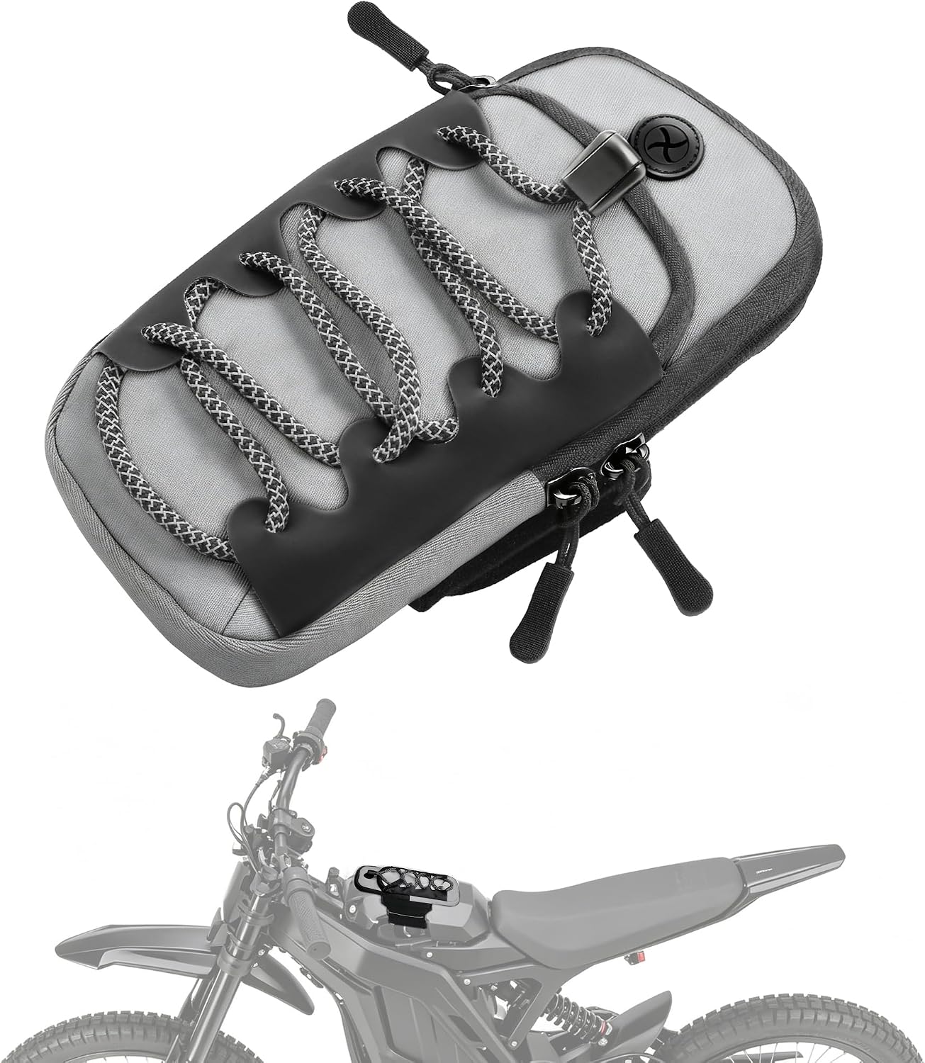 Electric Dirt Bike Frame Bag, Waterproof Storage Pouch for Surron Talaria E Ride Pro, Motorcycle Front Battery Cover Bag for Daily Necessities, Phone Key Tool Organizer(Grey)