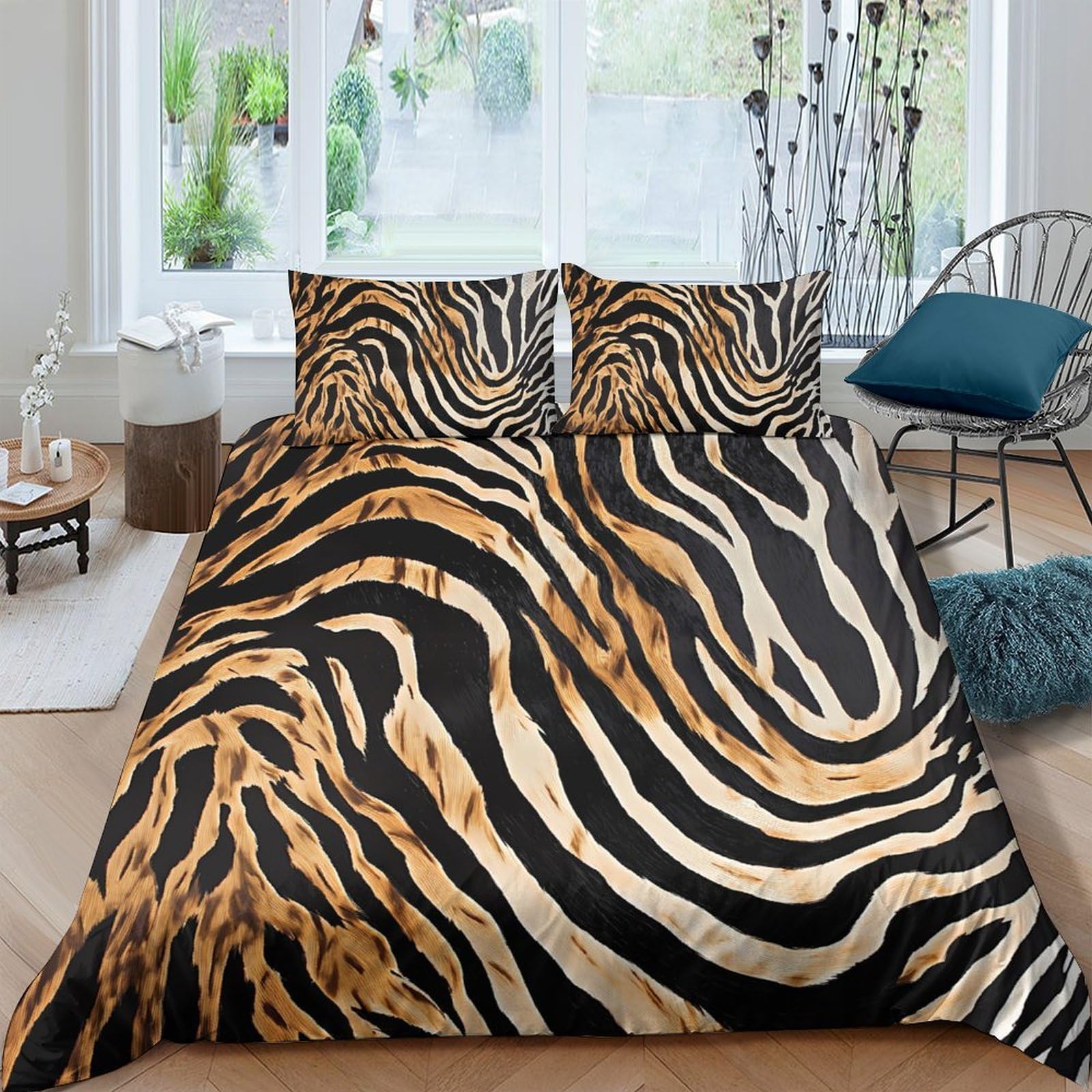 Ctjqhvkz Style-4 3D Printed Tiger Stripe Fitted Sheet Microfiber Soft Breathable Zebra Pattern Mattress Cover For Bedroom Dorm Decor Single（135X200cm）