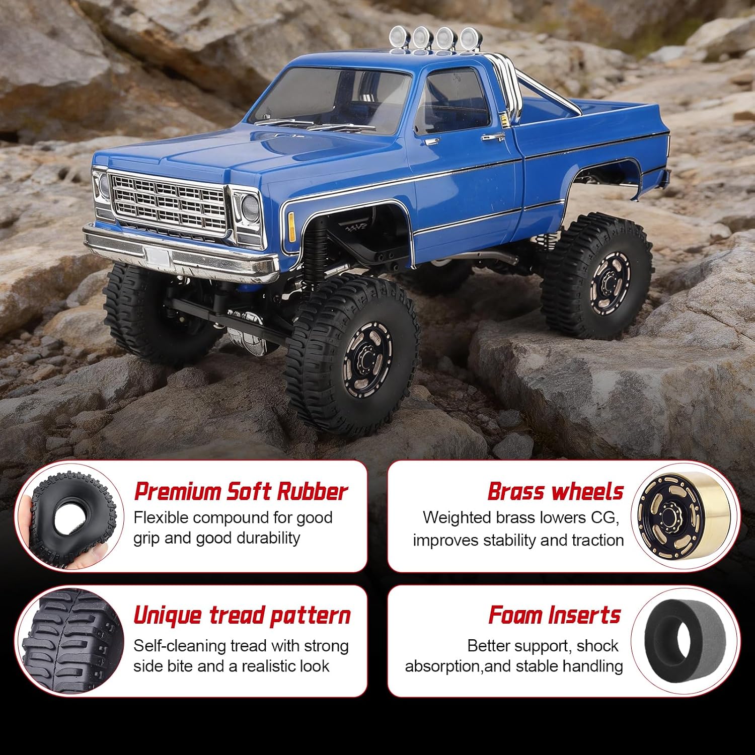 HobbyPark Brass 1.0 Beadlock Wheels & Tires for 1/18 TRX4M Upgrades Parts 1/18 SCX24 1/24 RC Crawler Replacement, Set of 4 (Type C)