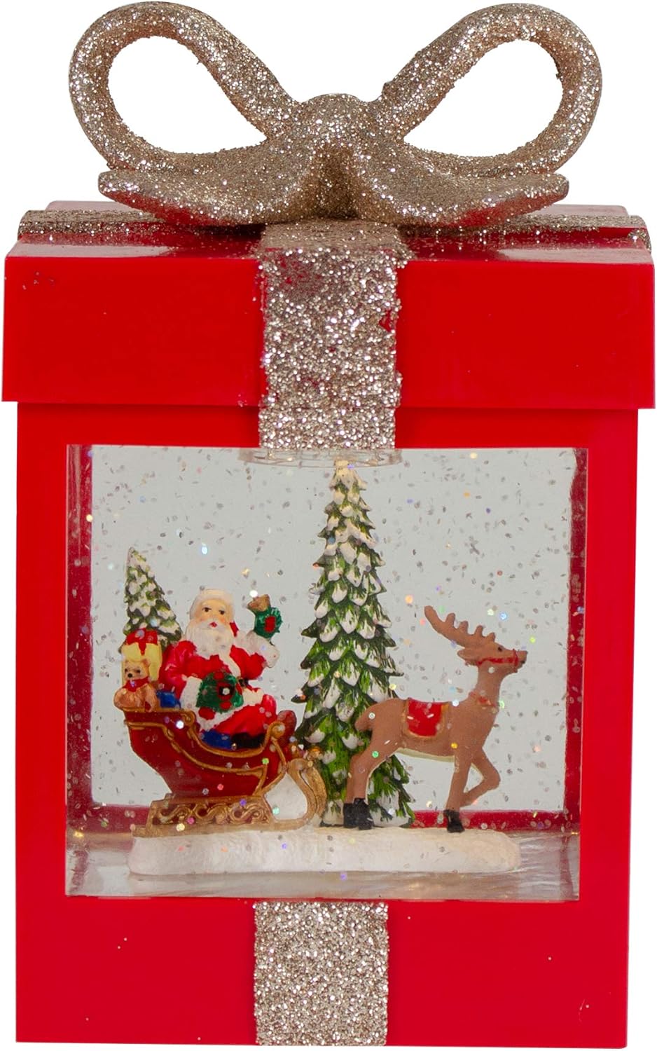 Northlight 6.75" Red and Green Wrapped Gift Box Snow Globe