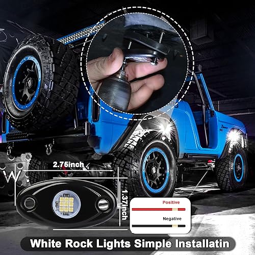 Miniatura 10 de VIVIPART - 4 cápsulas de luces LED de rock, luces de roca rojas impermeables IP68, luces de neón subterráneas compatibles con Jeep, todoterreno,