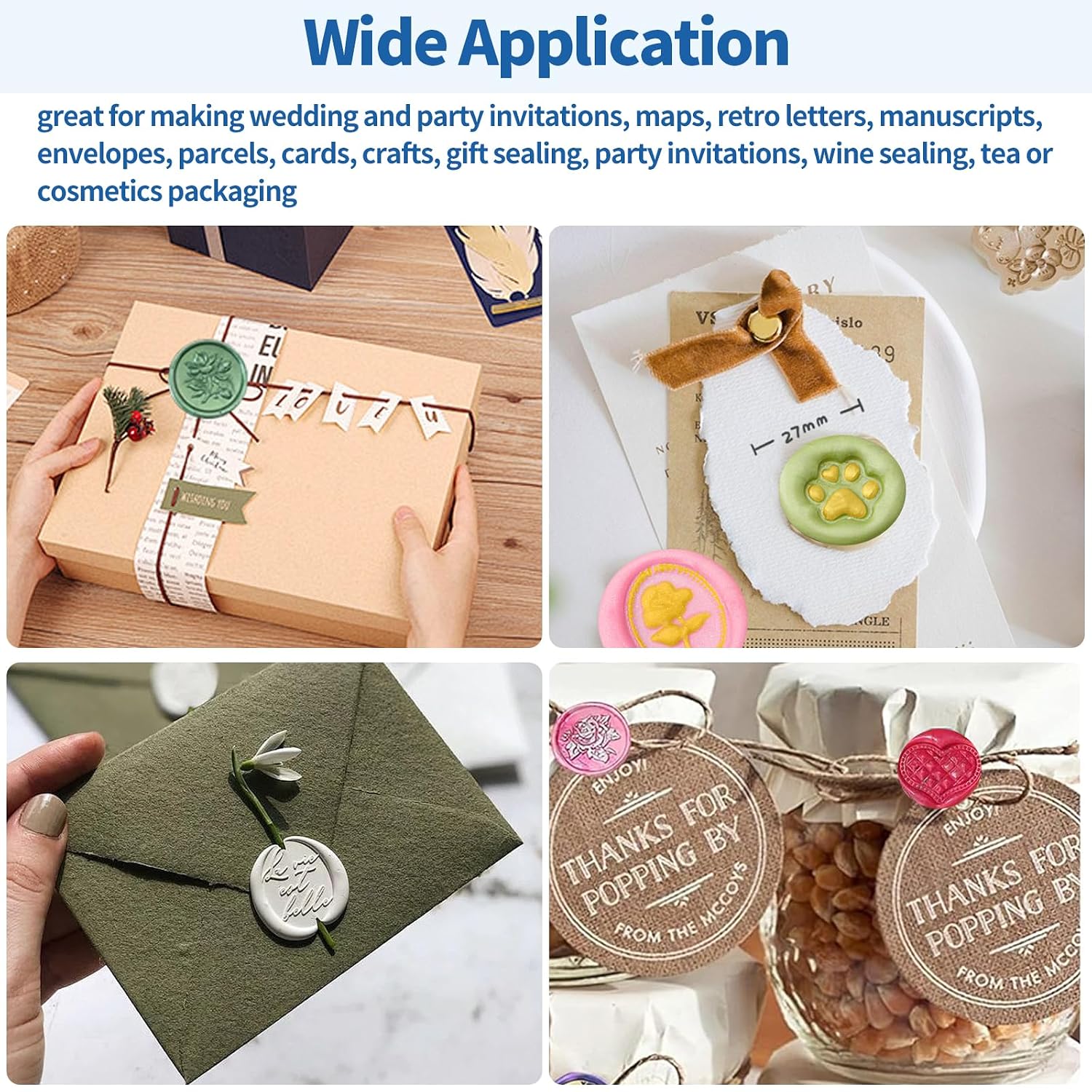 917Pcs Wax Stamp Bead Kit for Beginner, 18 Colors Wax Sealing Beads, 10 Stamps, Spoon for Wedding Invitation, Envelope Seal, DIY Crafts, Gift Idea