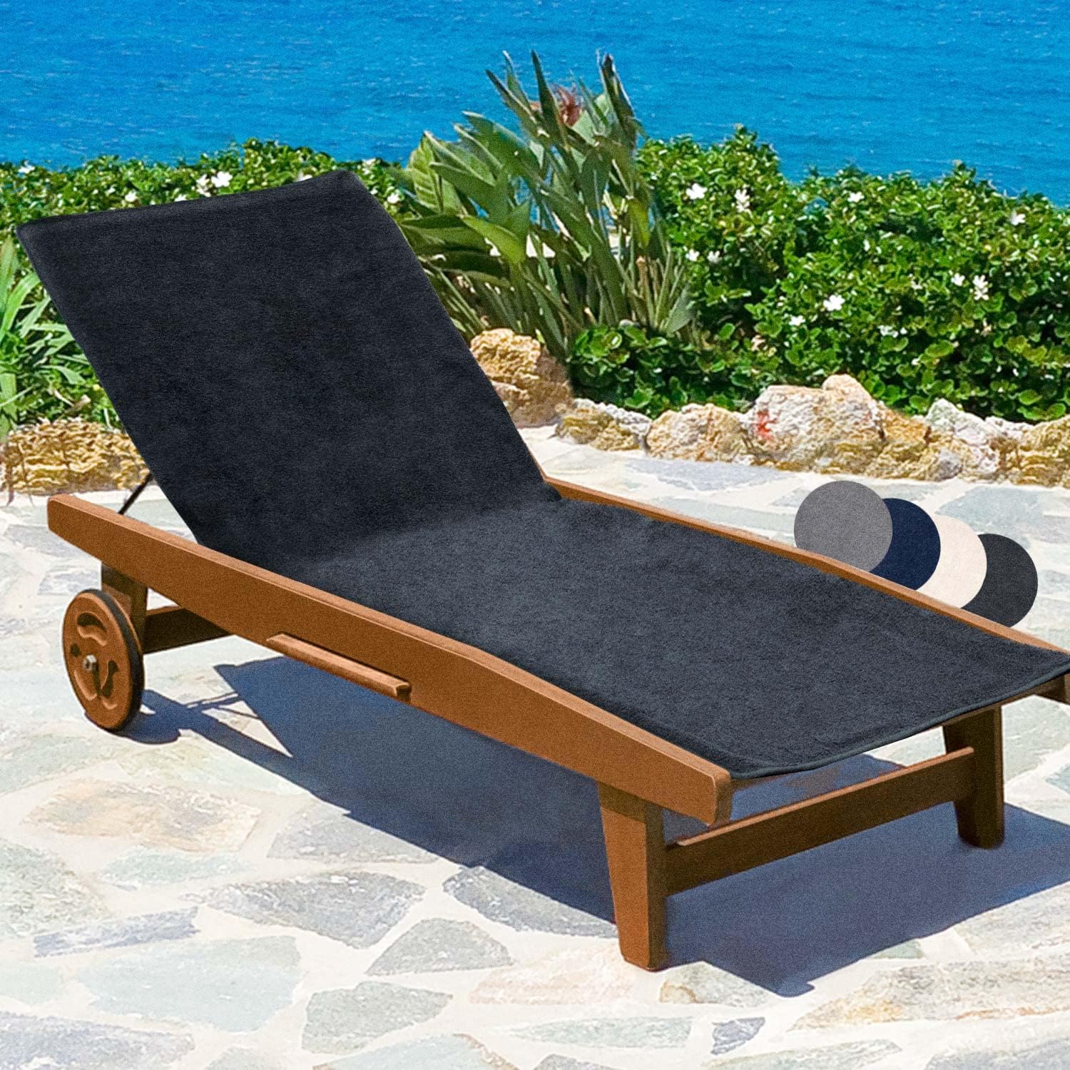 Beautissu XL Lounger Towel Marbella 70x200cm with Hood No Sliding Extra Large Sunlounger Beach Towel for Sunbathing Anthracite