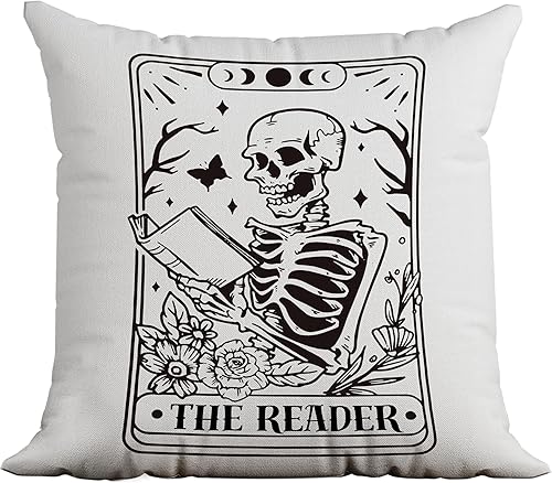 Fundas de almohada góticas de 18 x 18 pulgadas, funda de almohada de esqueleto, funda de almohada de decoración de tarot, decoración de habitación