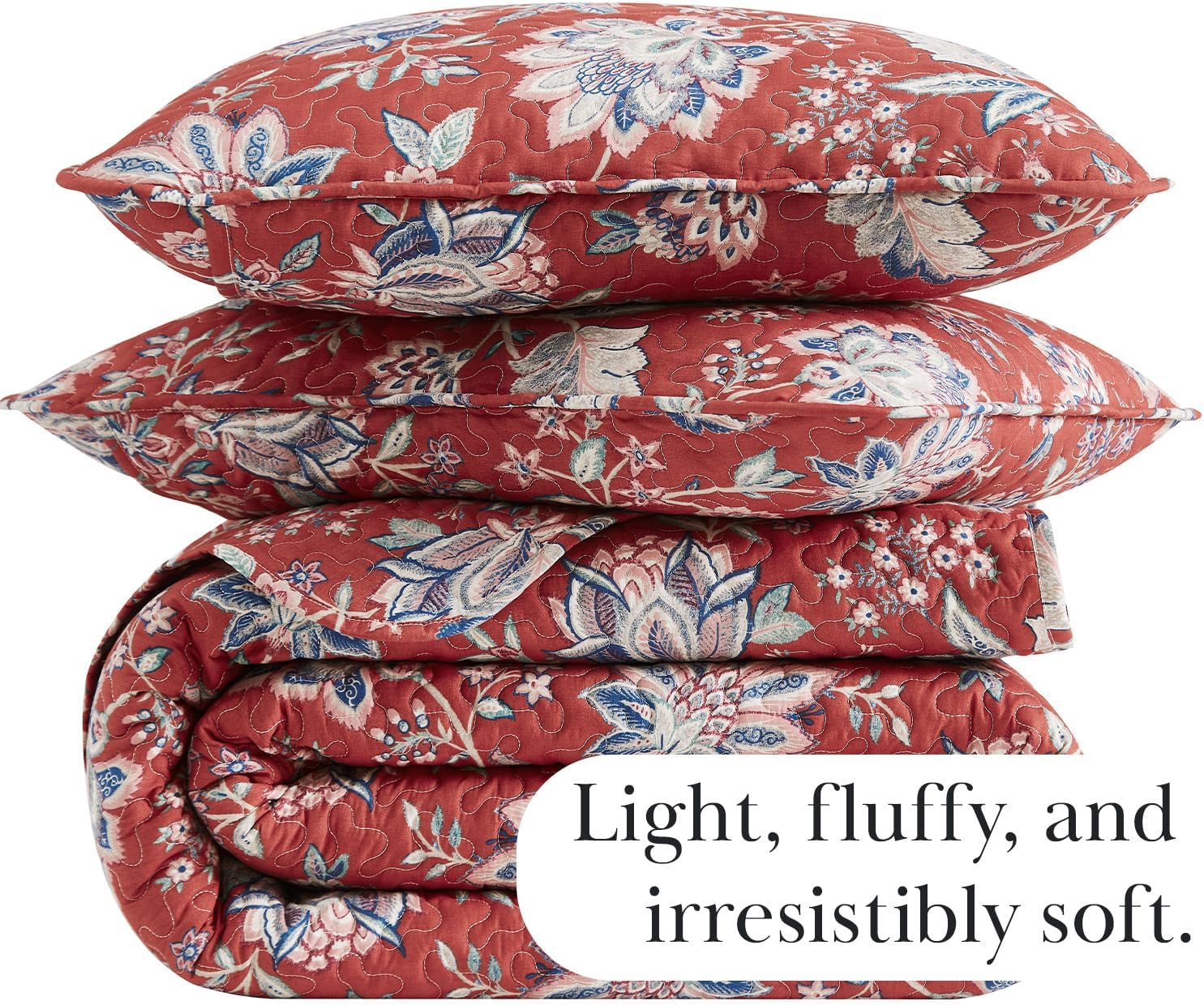 Southshore Fine Living, Inc. Oversized King Quilt Bedding Set, Jacobean Willow Floral Quilt Set with 2 Matching Pillow Shams, Lightweight California King Bed Spread, Soft Microfiber Fabric, Red - Image 7