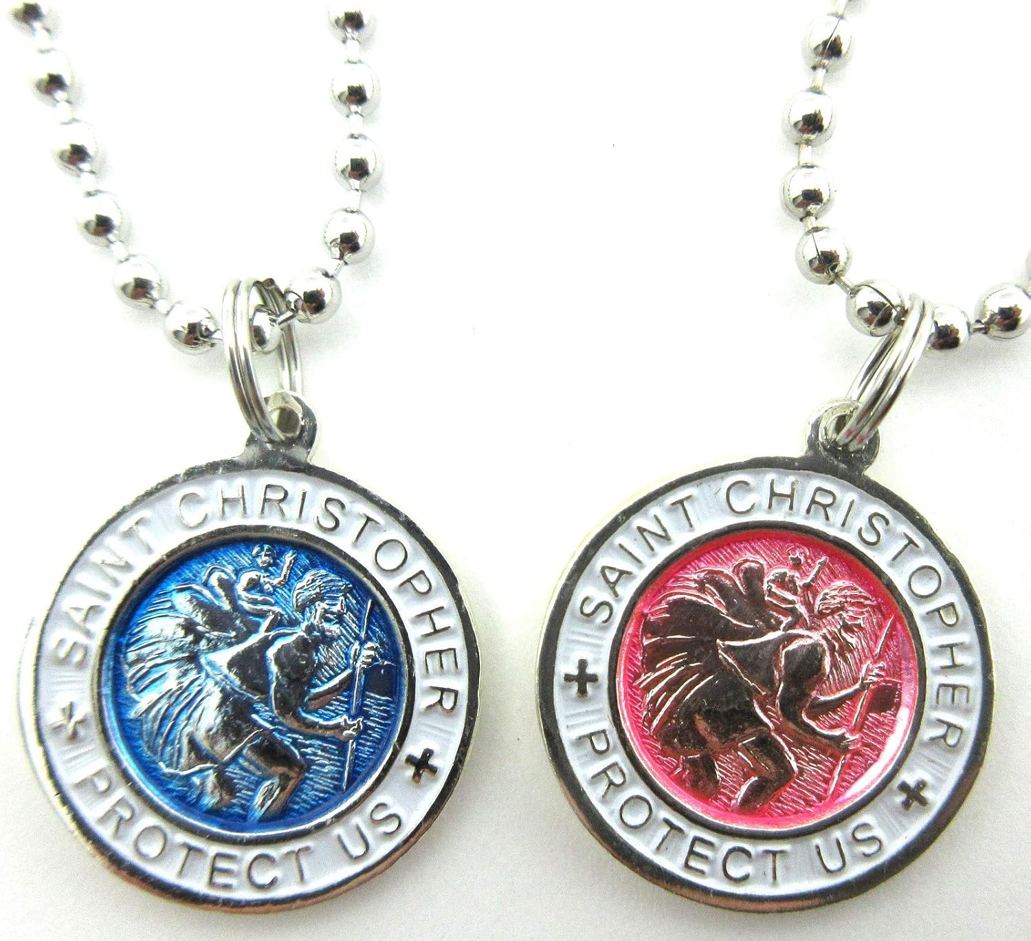 St Christopher 2 Pc Set Surf Medal Protector of Travel Necklace am/wh fu/wh Small