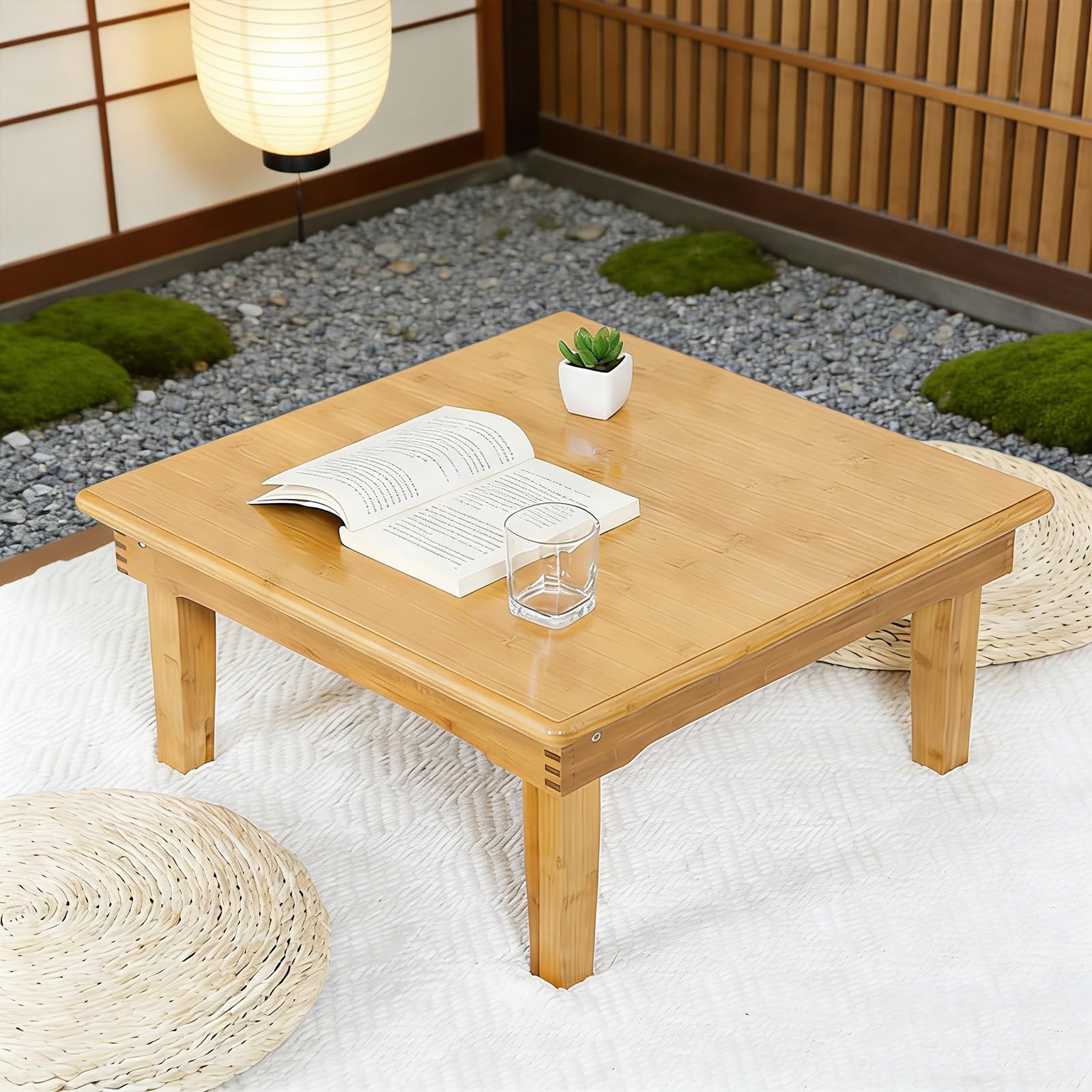 Table basse pliable en bambou idéale pour le thé au sol et les repas