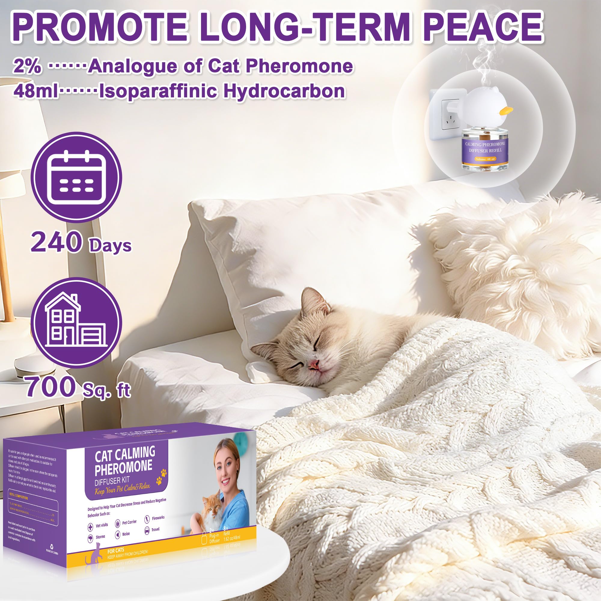 10-In-1 Katze beruhigende Pheromon Diffuser (2 Stecker in + 8 Refills), Entlastung Angst, Sturm Stress & Indoor Verhalten Unterstützung, Geruchlos sichere Formel, 240 Tag