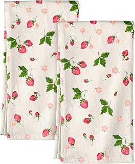 Miss Adola 150GSM Flour Sack Kitchen Towels Set of 2, Strawberry