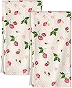 Miss Adola Flour Sack Kitchen Towels - Set of 2 Spring Dish Towels with Hanging Loop 18x26 Inch Absorbent Reusable Cotton Cloths for Cleaning Cute Design Home Decorative Housewarming, Color Strawberry
