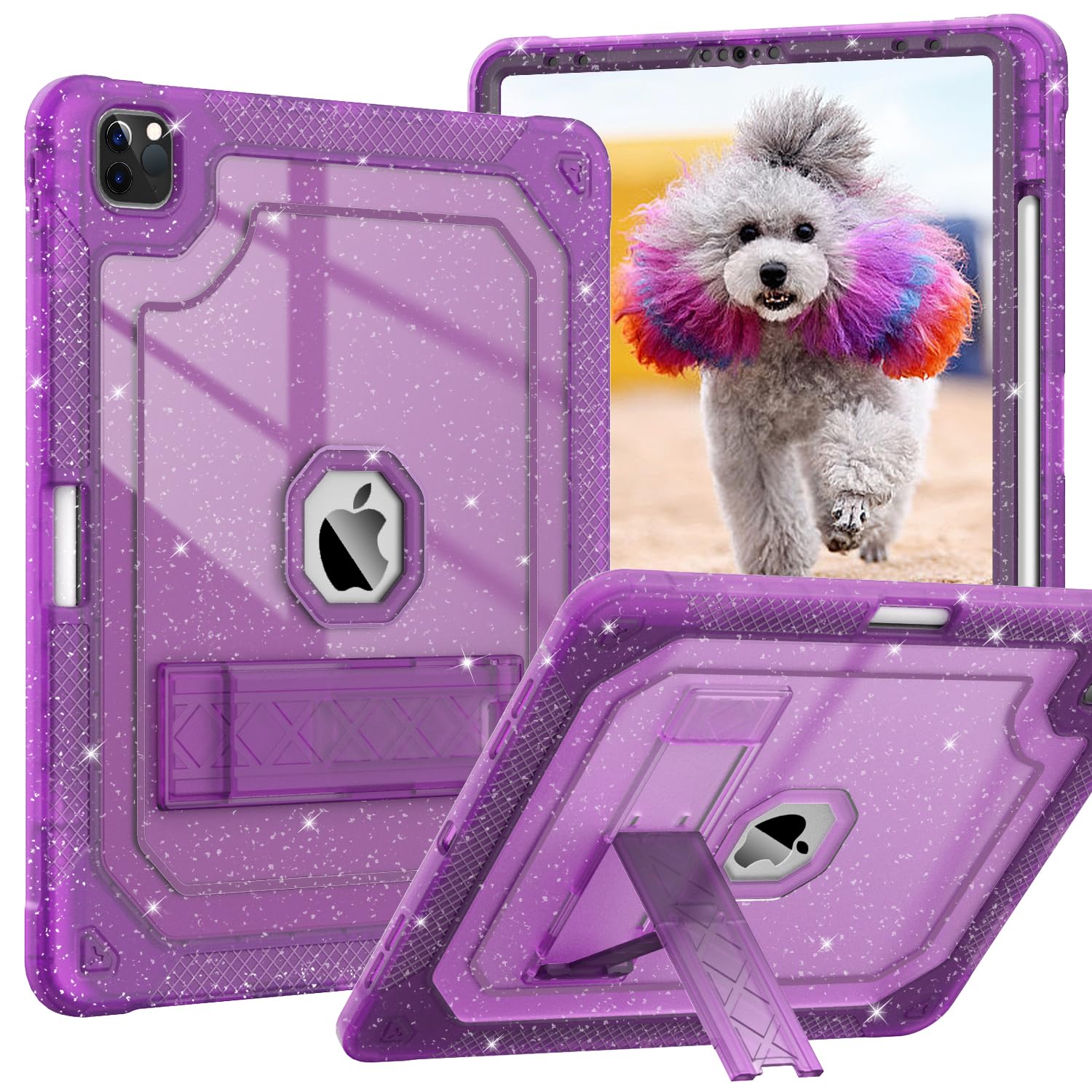 ZoneFoker for iPad Pro 12.9 Case 6th/5th/4th/3rd Generation 2022/2021/2020/2018, 12.9 Inch iPad Pro Case Cover with Pencil Holder, Purple Glitter