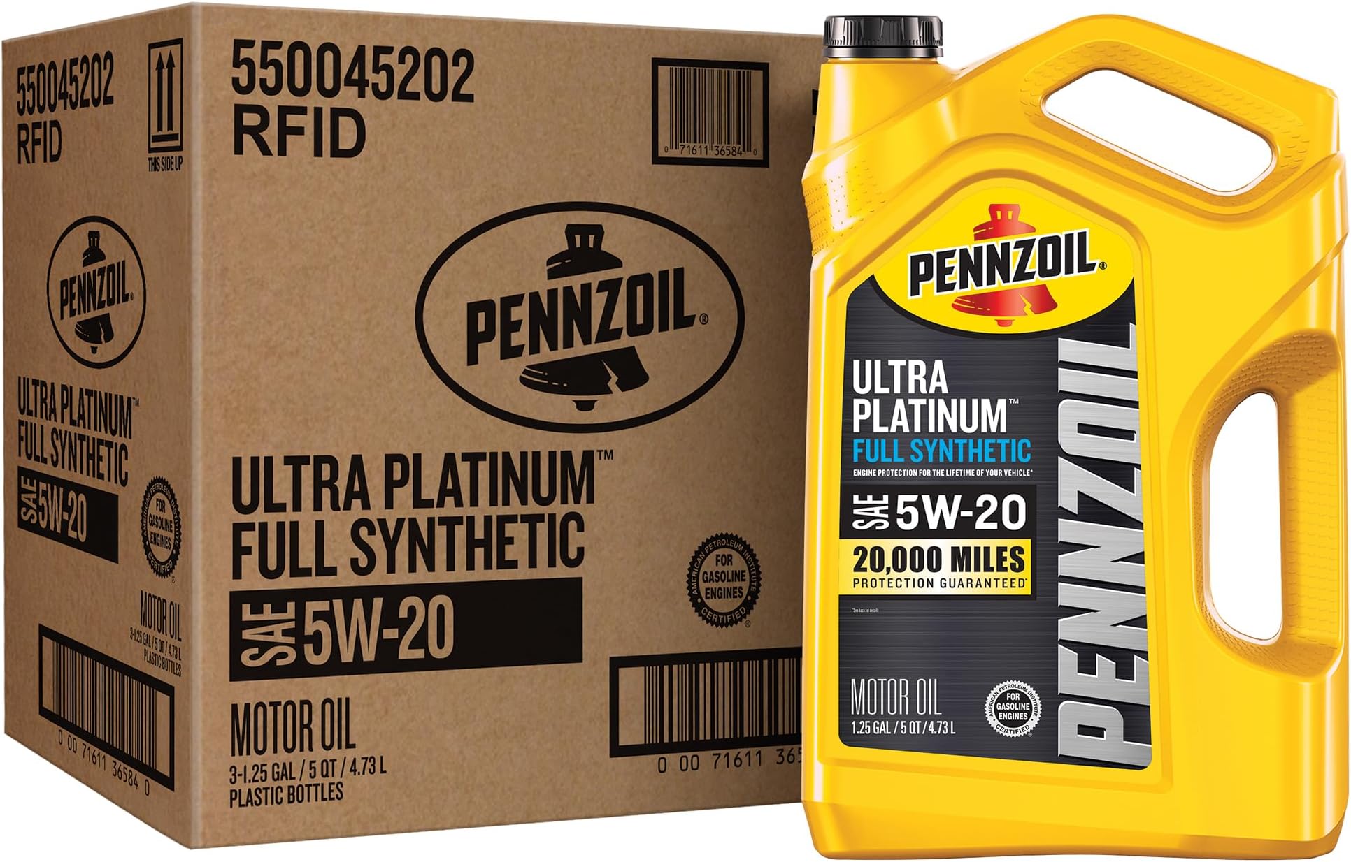 Pennzoil Ultraプラチナ5 Quart 5 W - 20 Full Synthetic Motor Oil Pack of 3 550045202-3PK