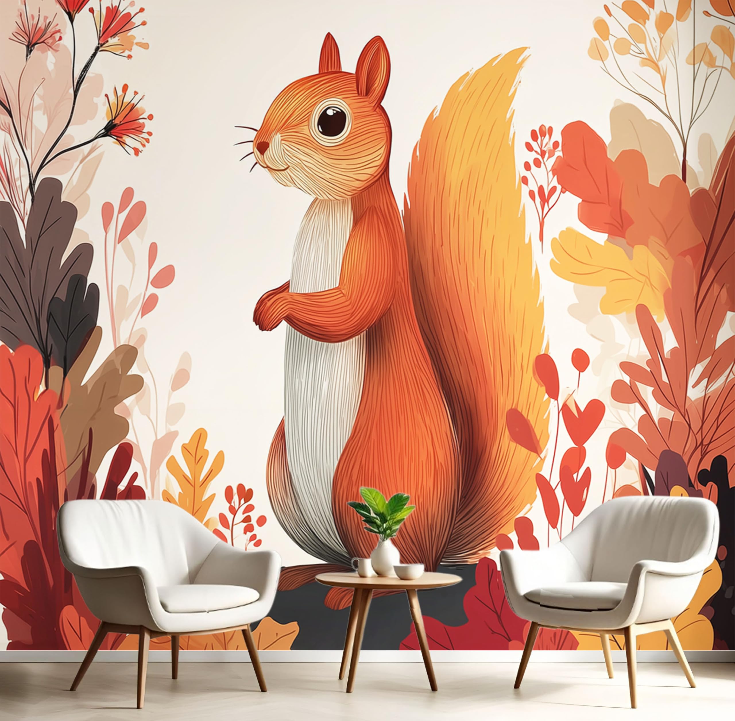 Papier Peint Panoramique Forêt Automne Tapisserie Murale Orange Pins Dessin Animé Salon Chambre