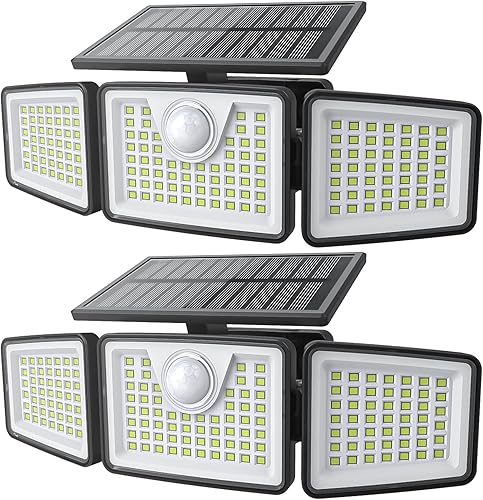 Luces solares de 2500 lm para exteriores con sensor de movimiento, 3 cabezales de 270 de gran angular, iluminación de seguridad impermeable IP65 con