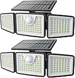 2500LM Solar Lights Outdoor with Motion Sensor,3 Head 270° Wide Angle Street Area Lights, IP65 Waterproof Security Lighting with 3 Modes(Non-Remote,2 Pcs)