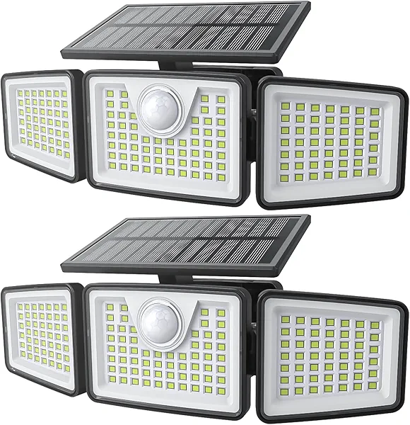 daphino 2500LM Solar Lights Outdoor with Motion Sensor,3 Head 270° Wide Angle Street Area Lights, IP65 Waterproof Security Lighting with 3 Modes(Non-Remote,2 Pcs)