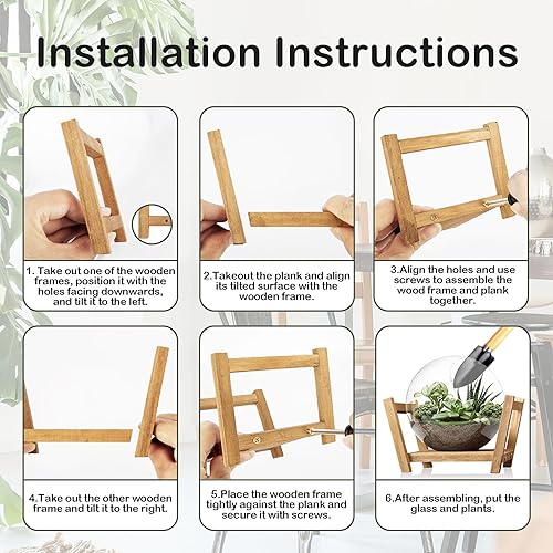 Miniatura 3 de Terrario de plantas de vidrio Monoture con soporte de madera como decoración para suculentas, estaciones de propagación de plantas de escritorio,