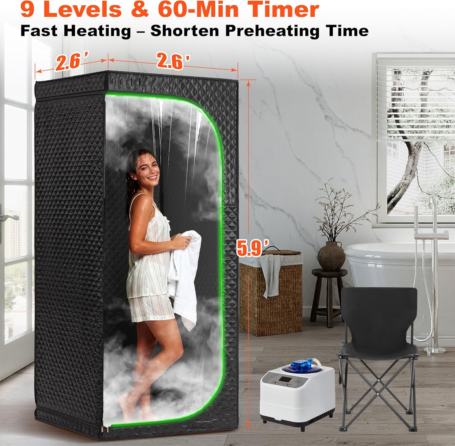 Steam Sauna Tent for Home, Portable Indoor Sauna with Powerful Steam Heating, Foldable Personal Spa, Transparent Door