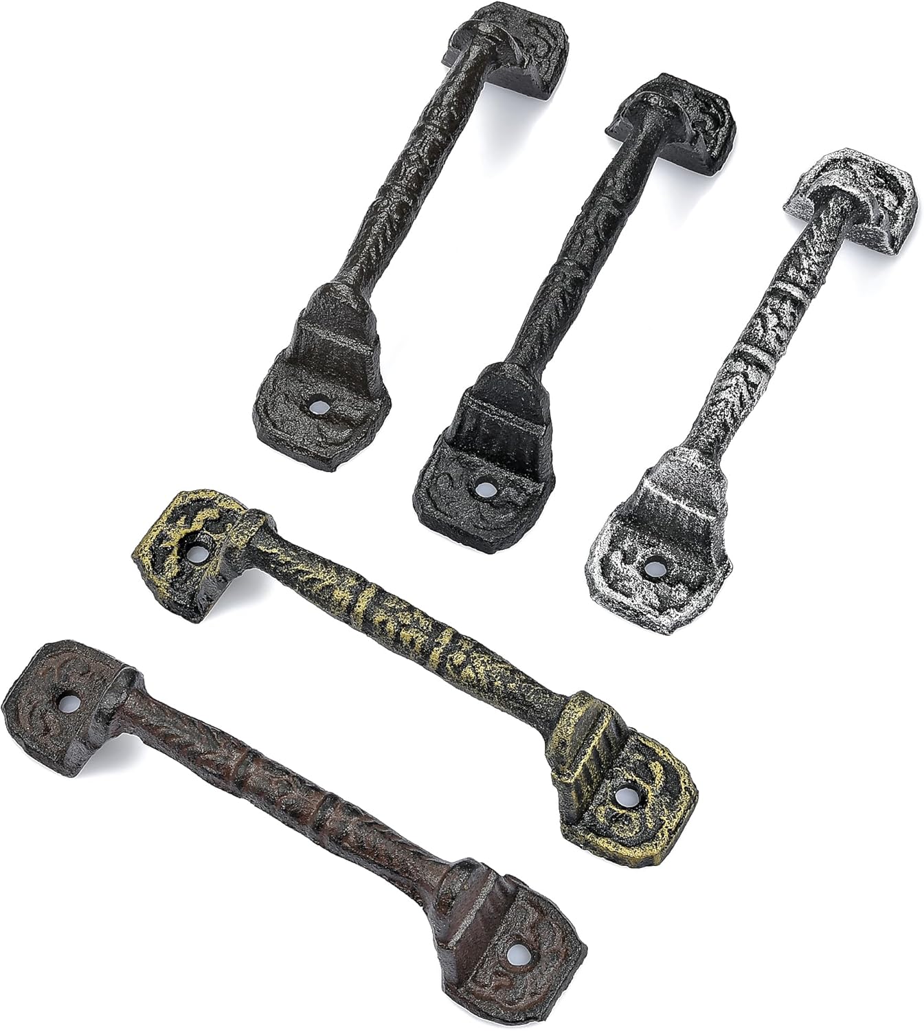 INIRET 10 Packs Sliding barn Door Handles，5.51" Cast Iron Handles,Dark Brown Vintage Metal Gate Pull Handle Fence Handle Antique Long Cabinet Handles for Outdoor,Garage,Closet,Interior,Drawer
