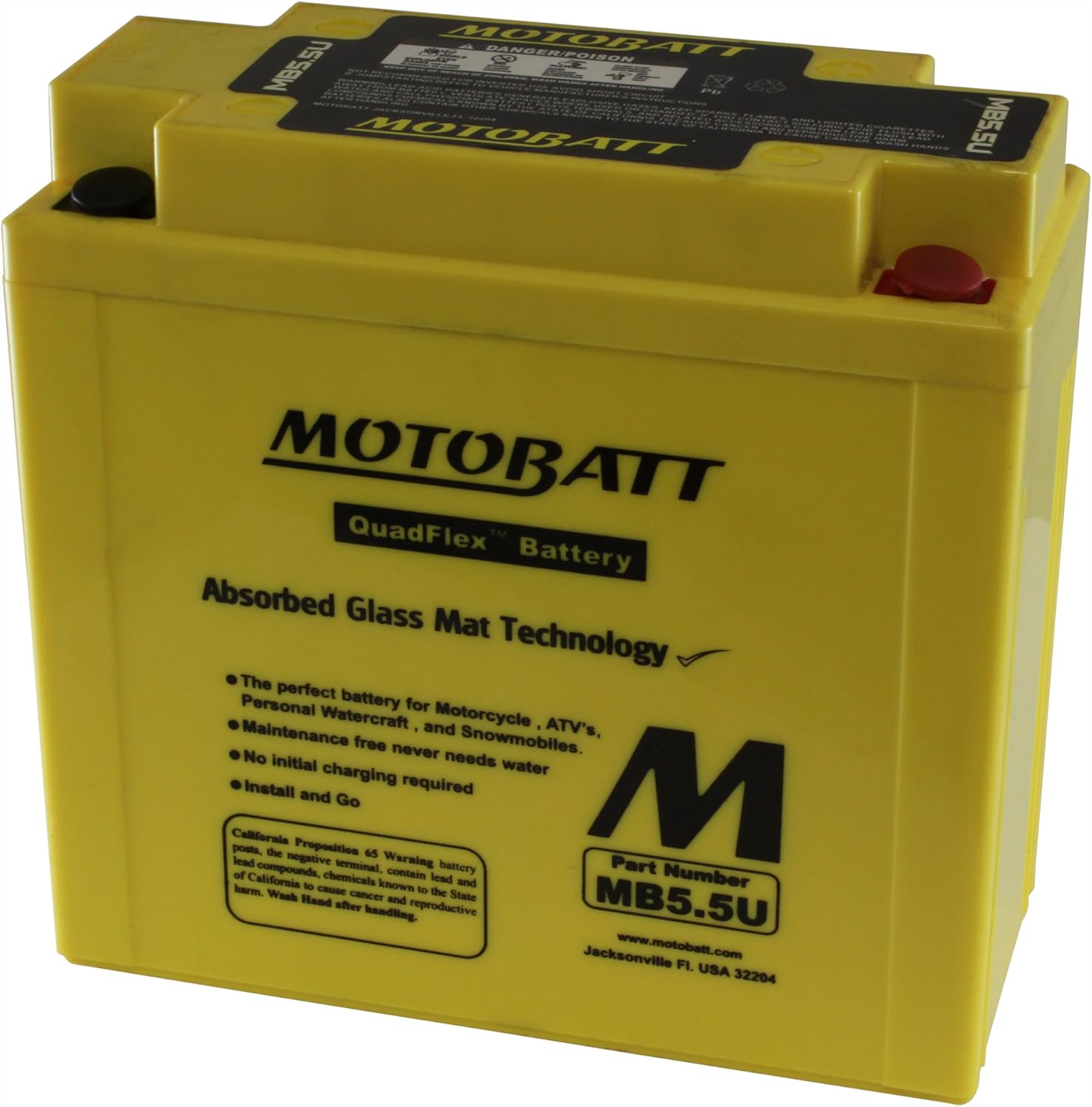 MotoBatt MB5.5U (12V 7 Amp) 90 CCA Factory Activated QuadFlex AGM Battery