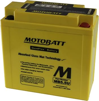 MotoBatt MB5.5U 12V 7 Amp 90 CCA Factory Activated QuadFlex AGM Battery