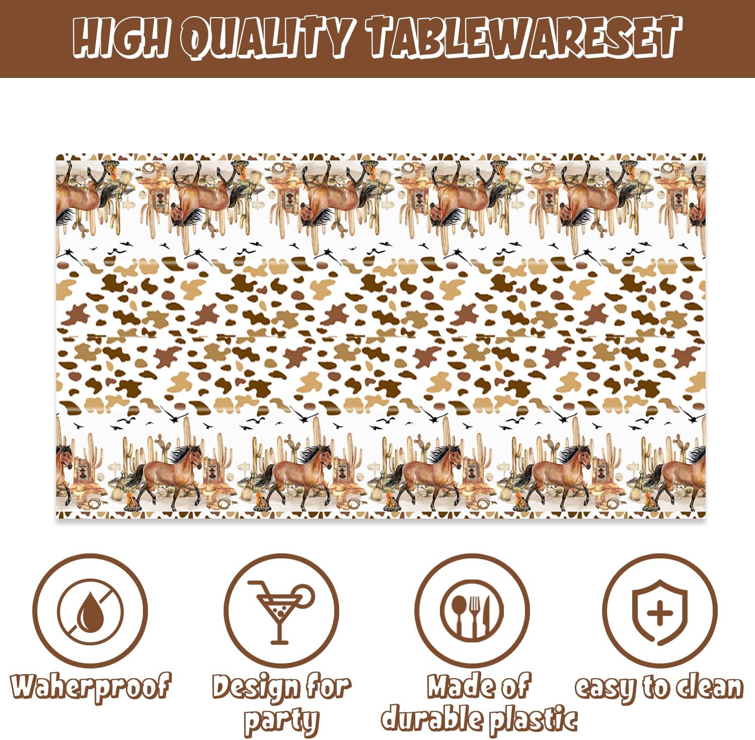141Pcs Western Cowgirl Party Decorations Cowboy Plates and Napkins Cups Forks Knives Straws Tablecloch for Baby Shower Wild West Cowboy Birthday Party Decorations - Image 3